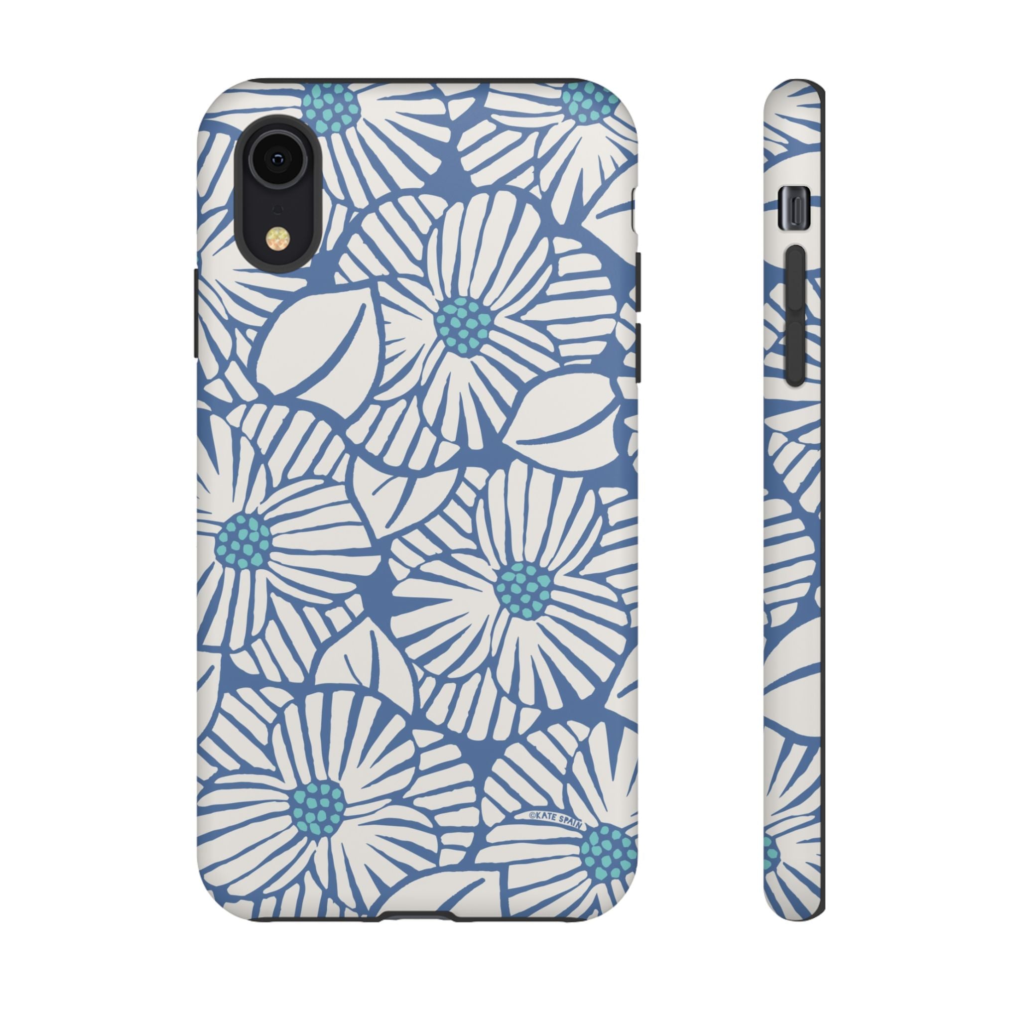 Calendula Tough iPhone XR Case – Matte | periwinkle, cream, teal graphic daisy floral print