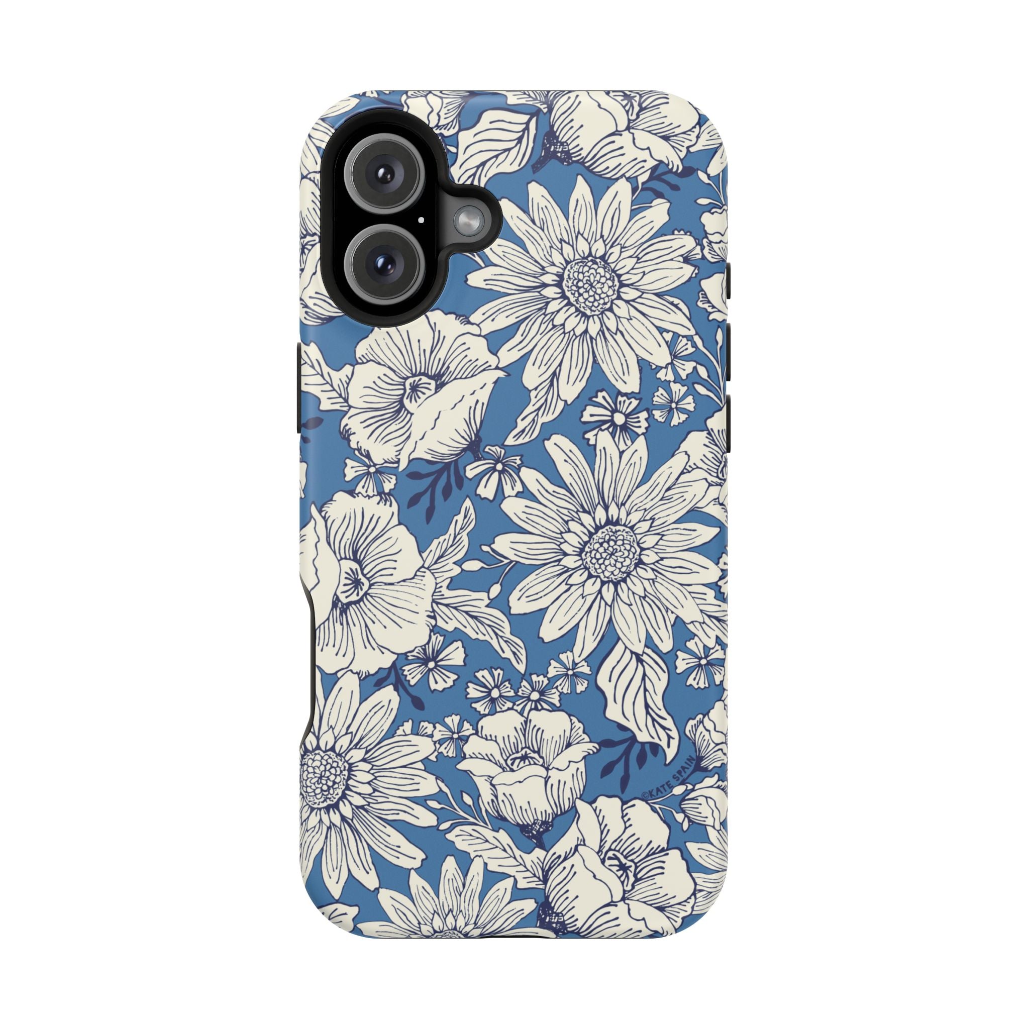 Jardin Luxury MagSafe iPhone 16 Plus Case – Matte | navy and cream botanical floral print