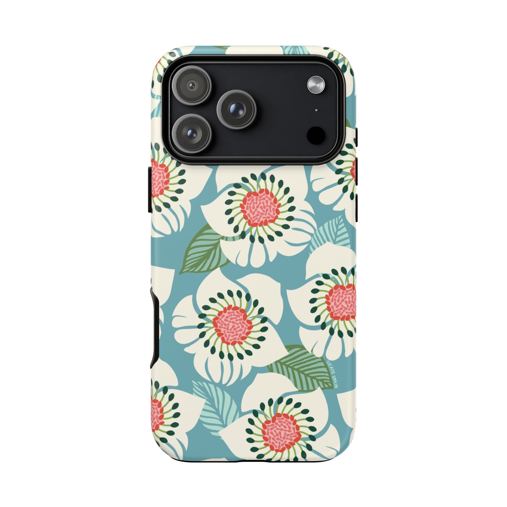 Panache Floral Tough iPhone 17 Pro Max Case – Matte | sky blue, pale cream, pink anemone floral print