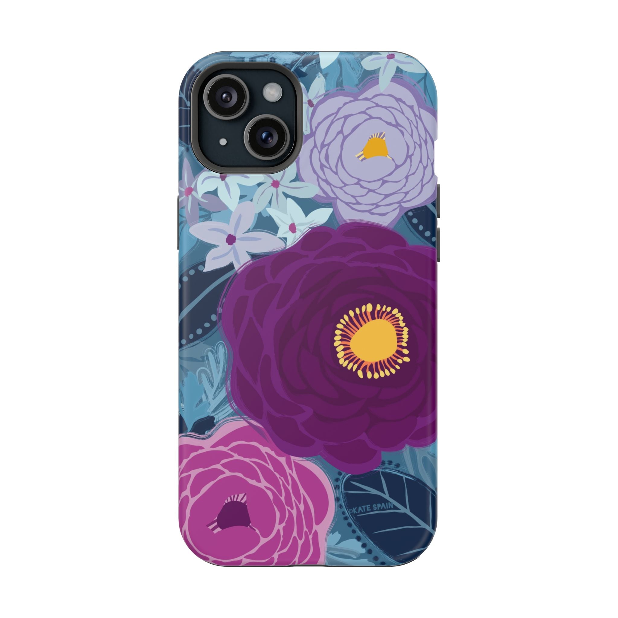 Bloomerie MagSafe iPhone 15 Plus Case – Matte | navy, purple, magenta botanical peony floral print