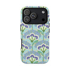 Lantern Flower Tough iPhone 17 Pro Case – Matte | aqua, periwinkle, green botanical lantern floral print