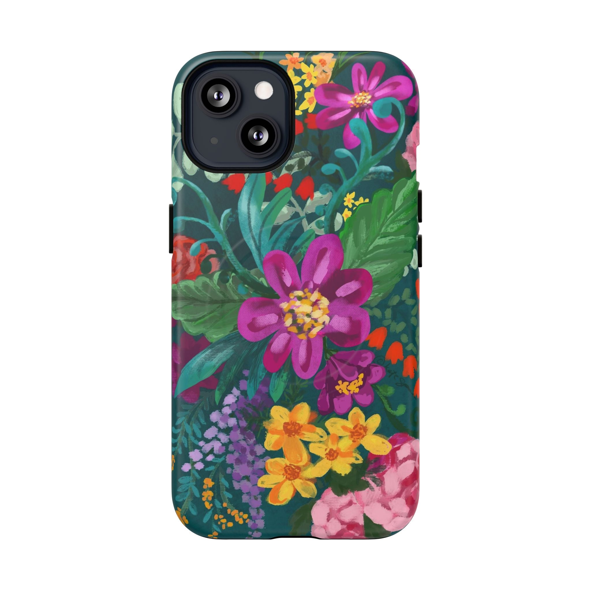 Posy MagSafe iPhone 13 Case – Matte | teal, purple, magenta, yellow botanical wildflower print