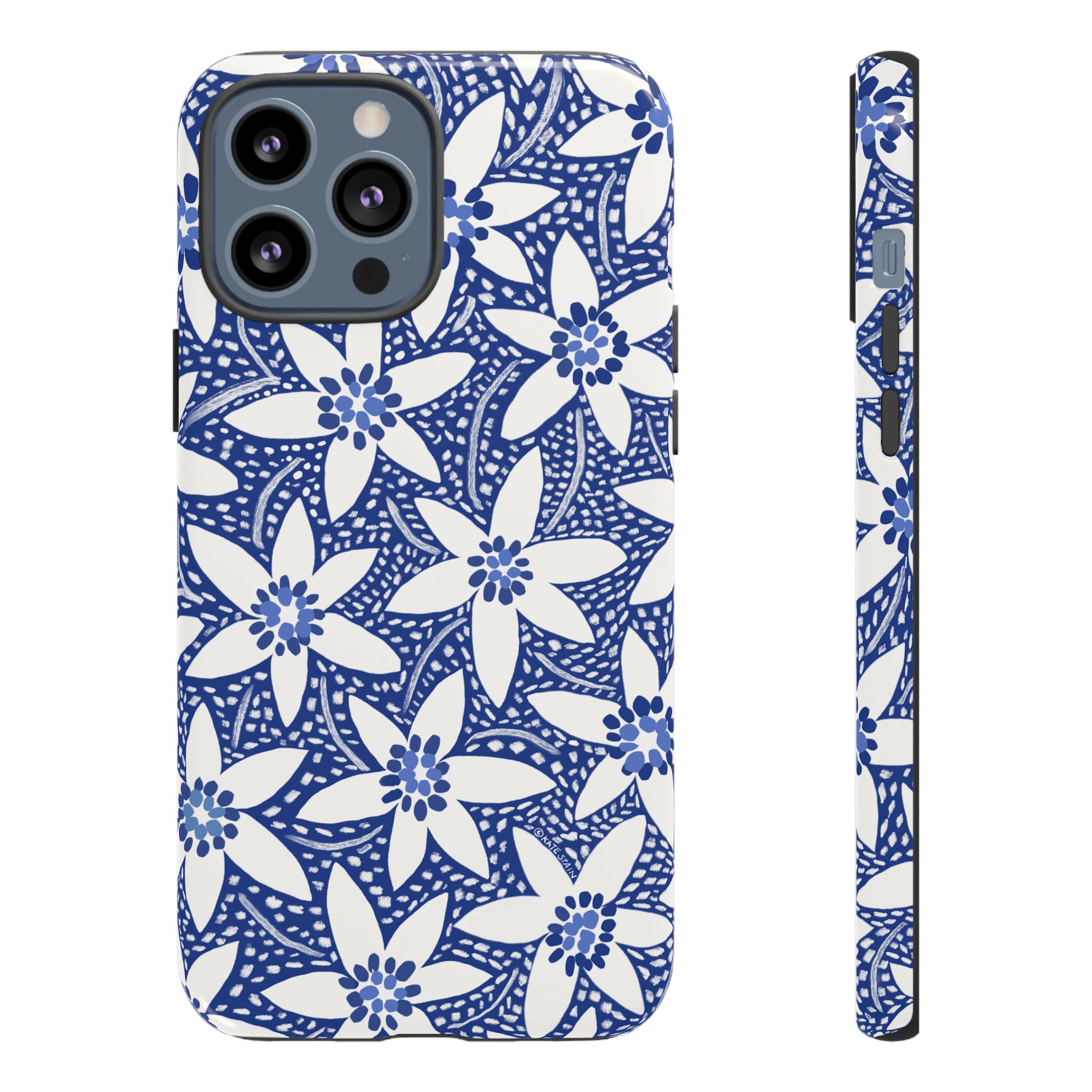 Starflower iPhone 13 Pro Max Case – Glossy | navy, white geometric starflower print