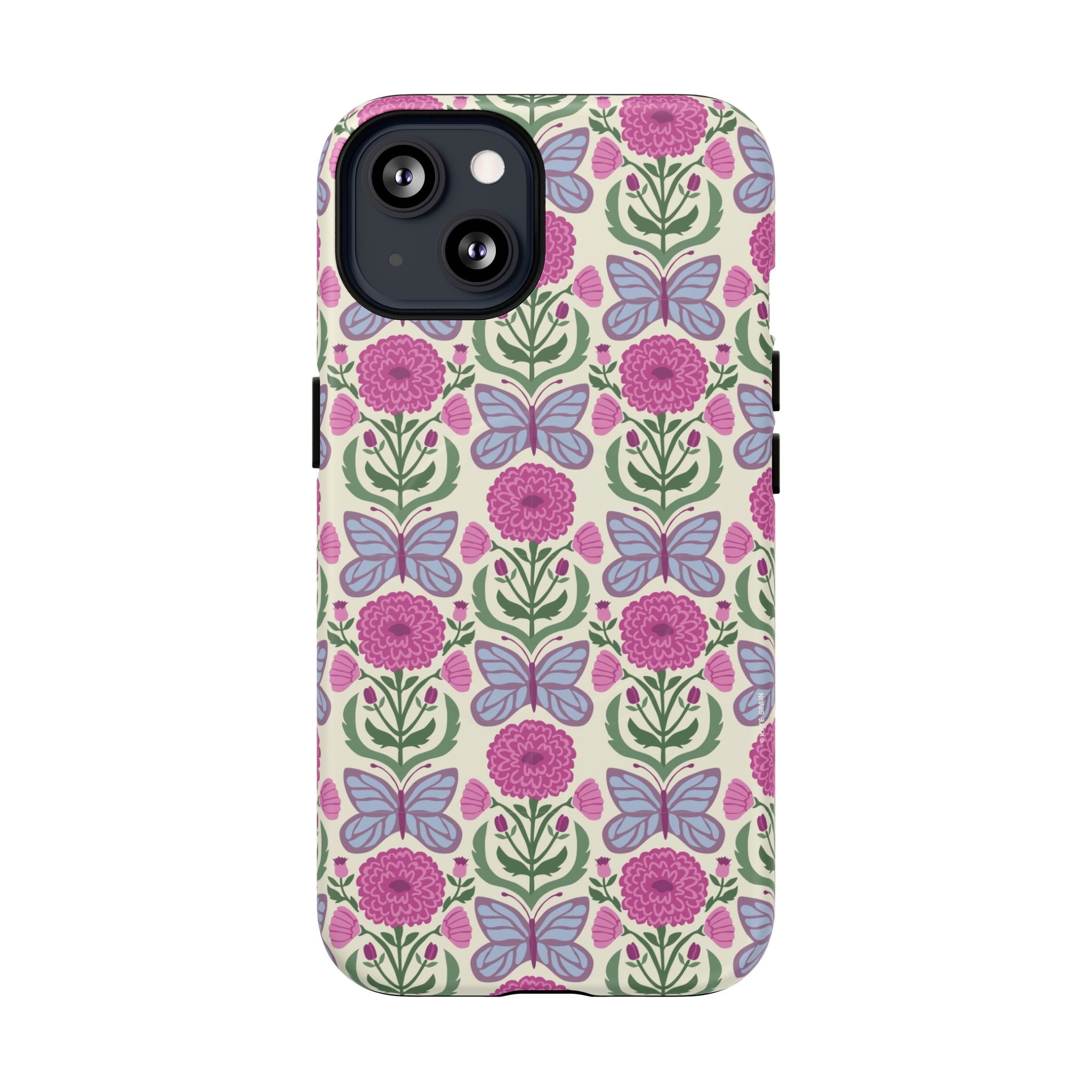 Butterfly MagSafe iPhone 13 Case – Matte | cream, magenta, periwinkle butterfly floral print