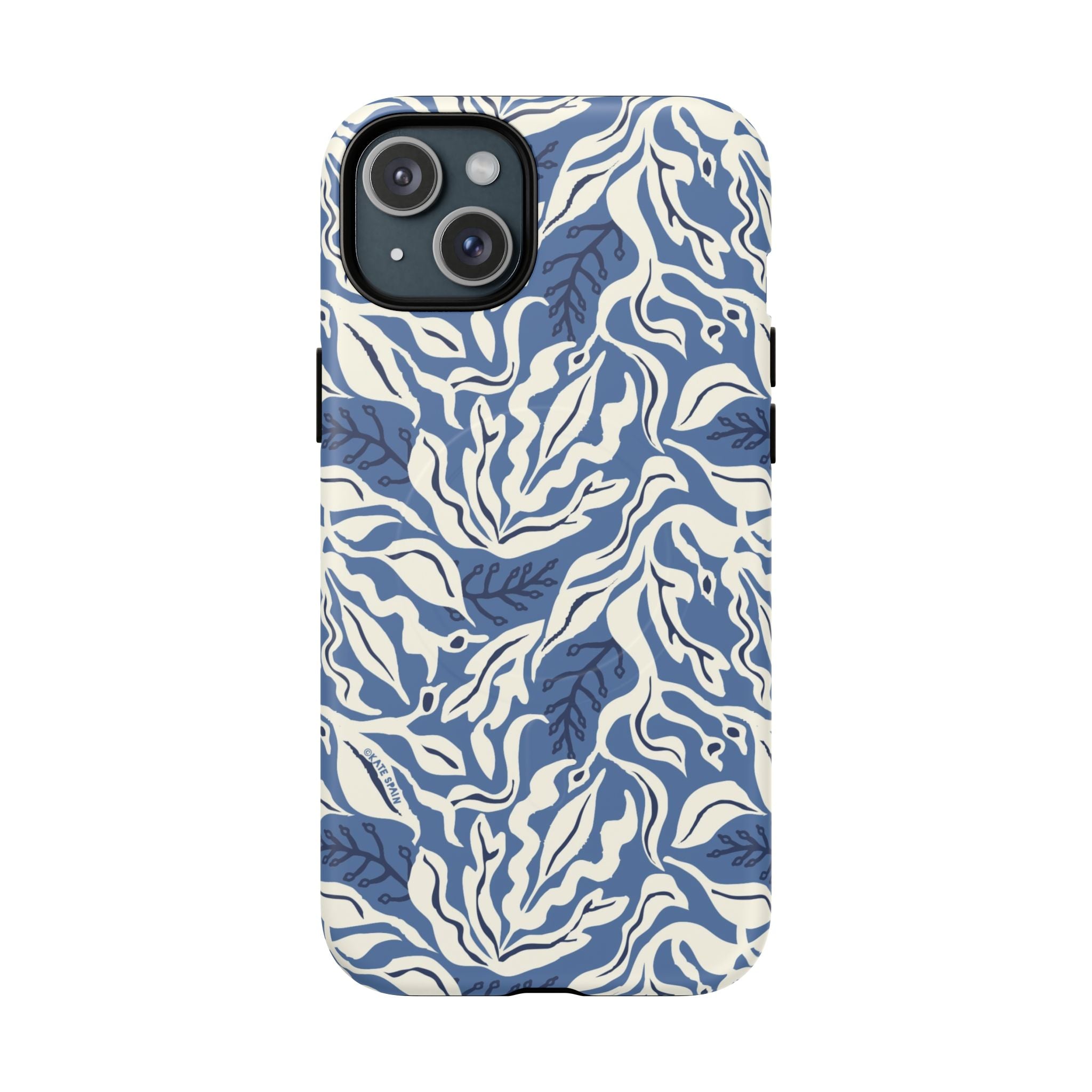 Ocean Tides MagSafe iPhone 15 Plus Case – Matte | blue and white tidal bed ocean print
