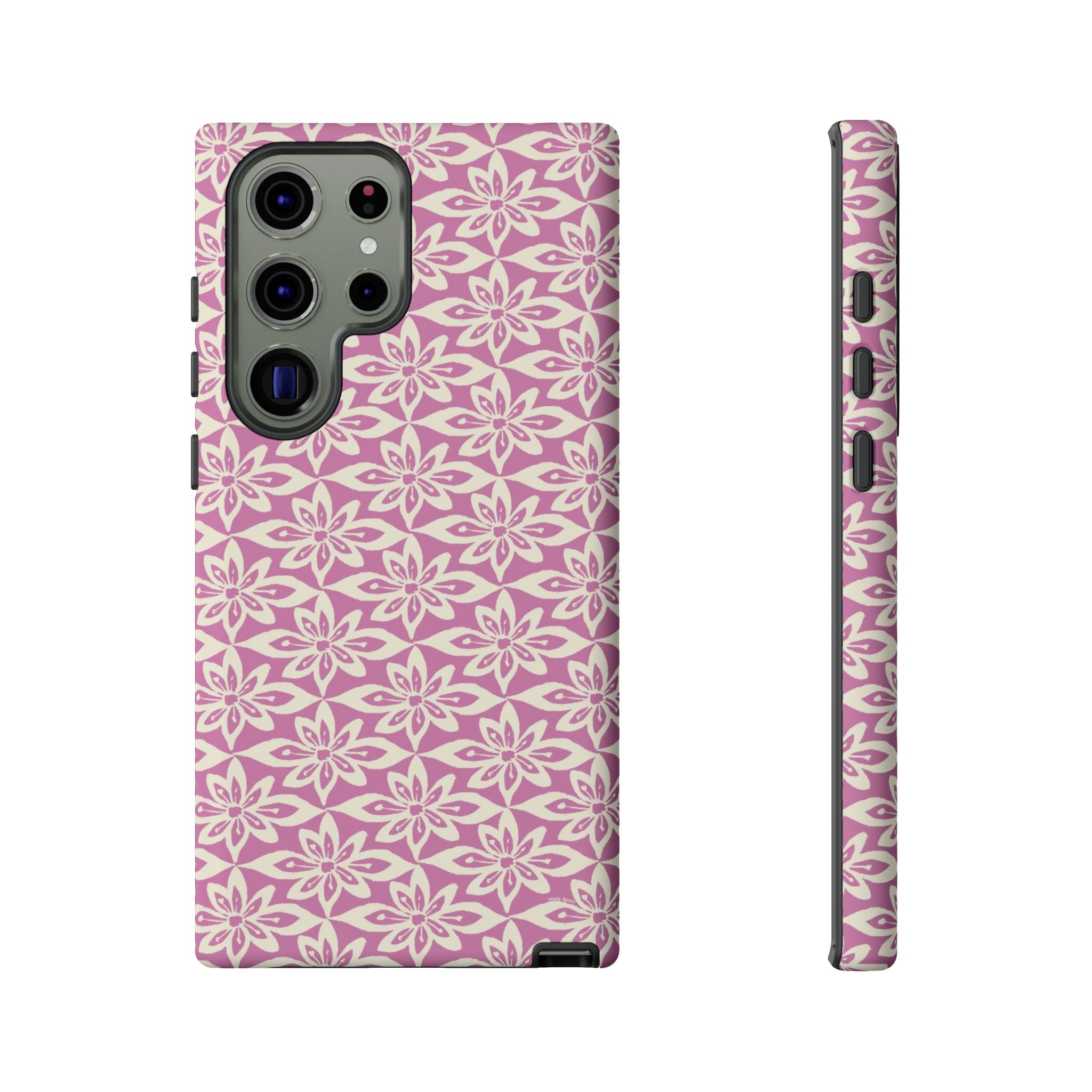 Lily Rose Samsung Galaxy S23 Ultra Glossy case — graphic white lily print on soft rose — botanical phone case by Kate Spain