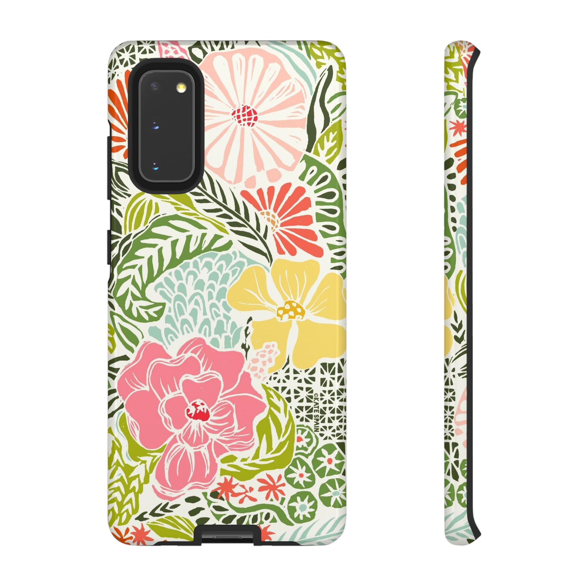 Cute Tropica Samsung Galaxy S20 Case – Glossy | cream, pink, yellow, blue botanical floral print