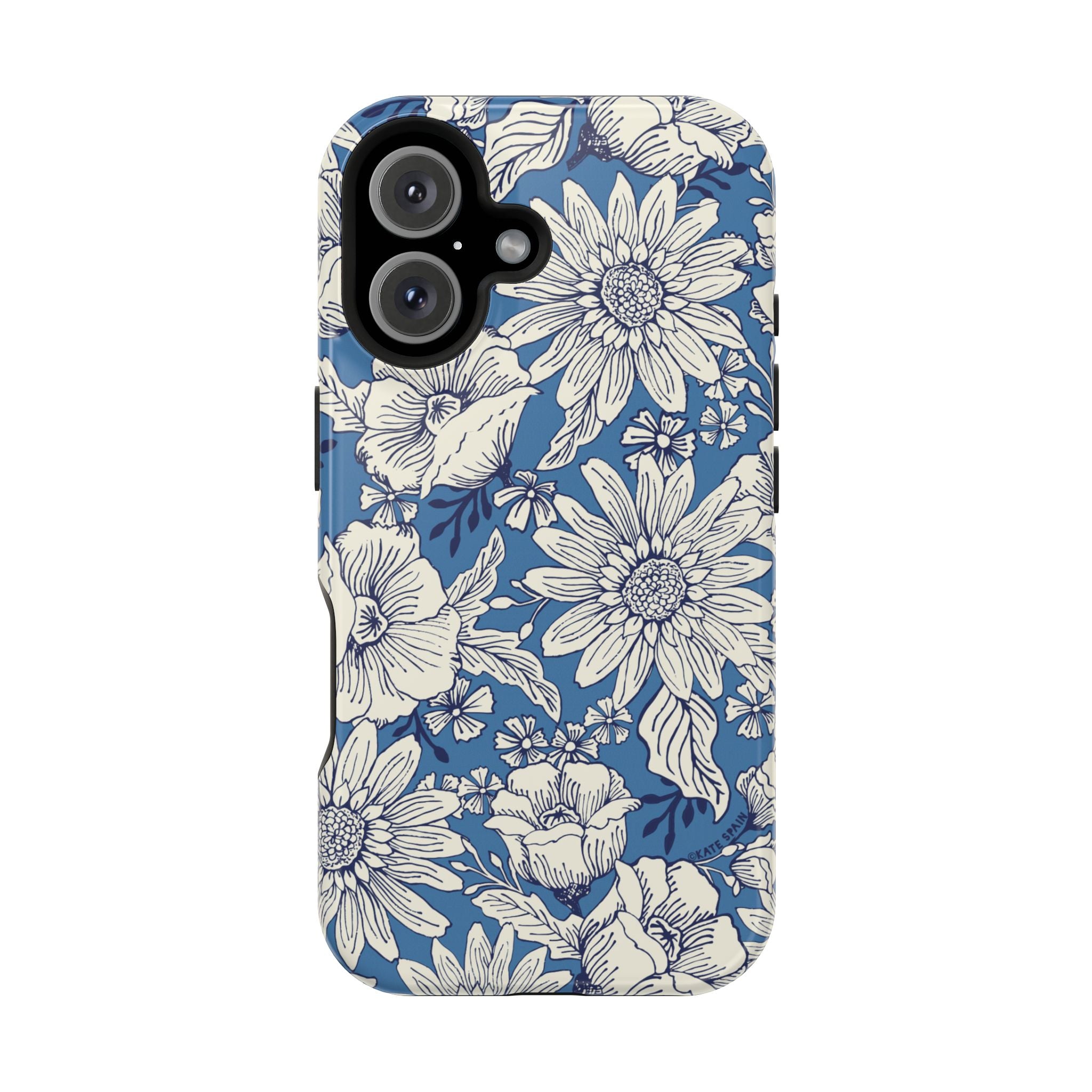 Jardin Luxury MagSafe iPhone 16 Case – Glossy | navy and cream botanical floral print