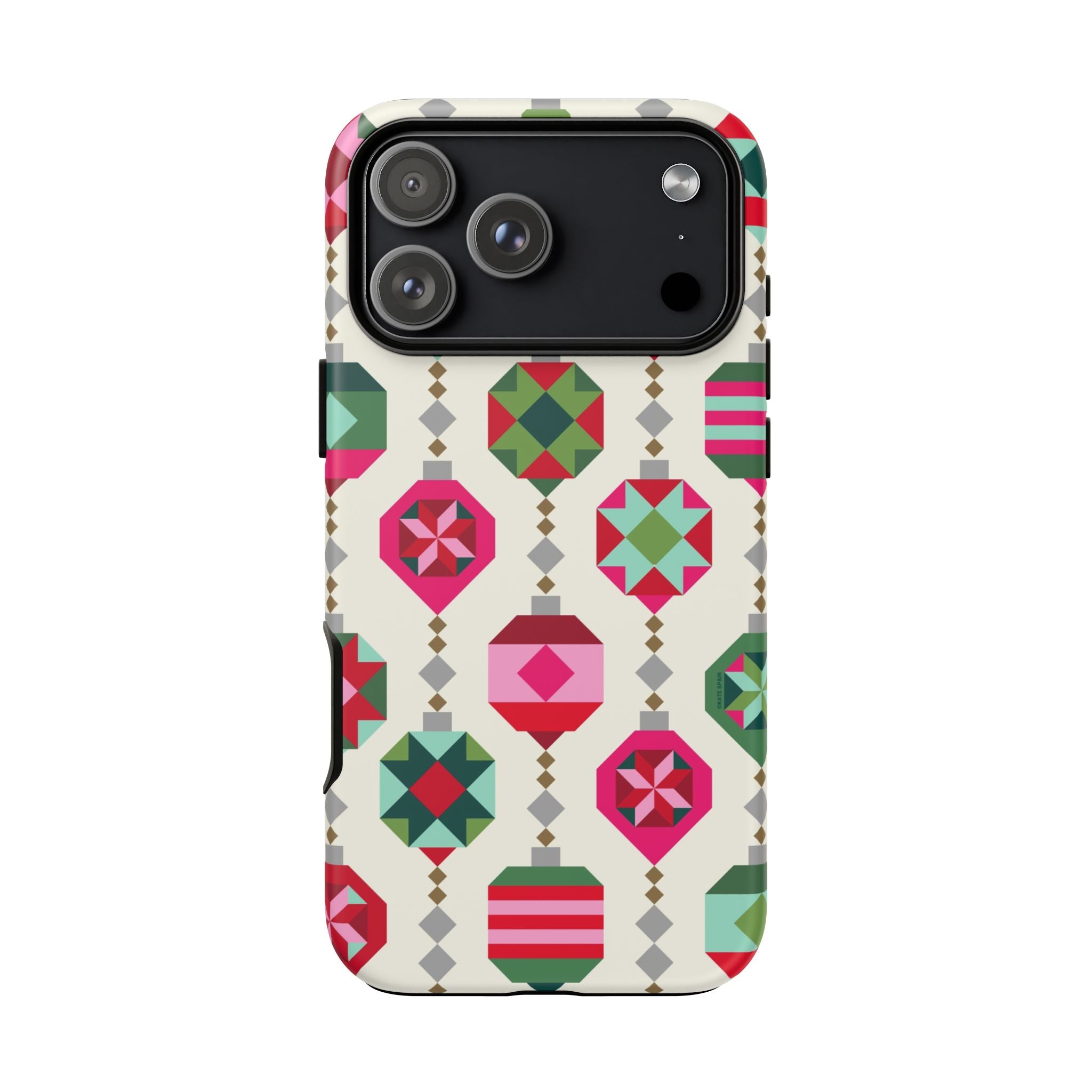 Felicity Ornaments Tough iPhone 17 Pro Max Case – Matte | cream, red, pink, green, mint geometric quilted ornament print