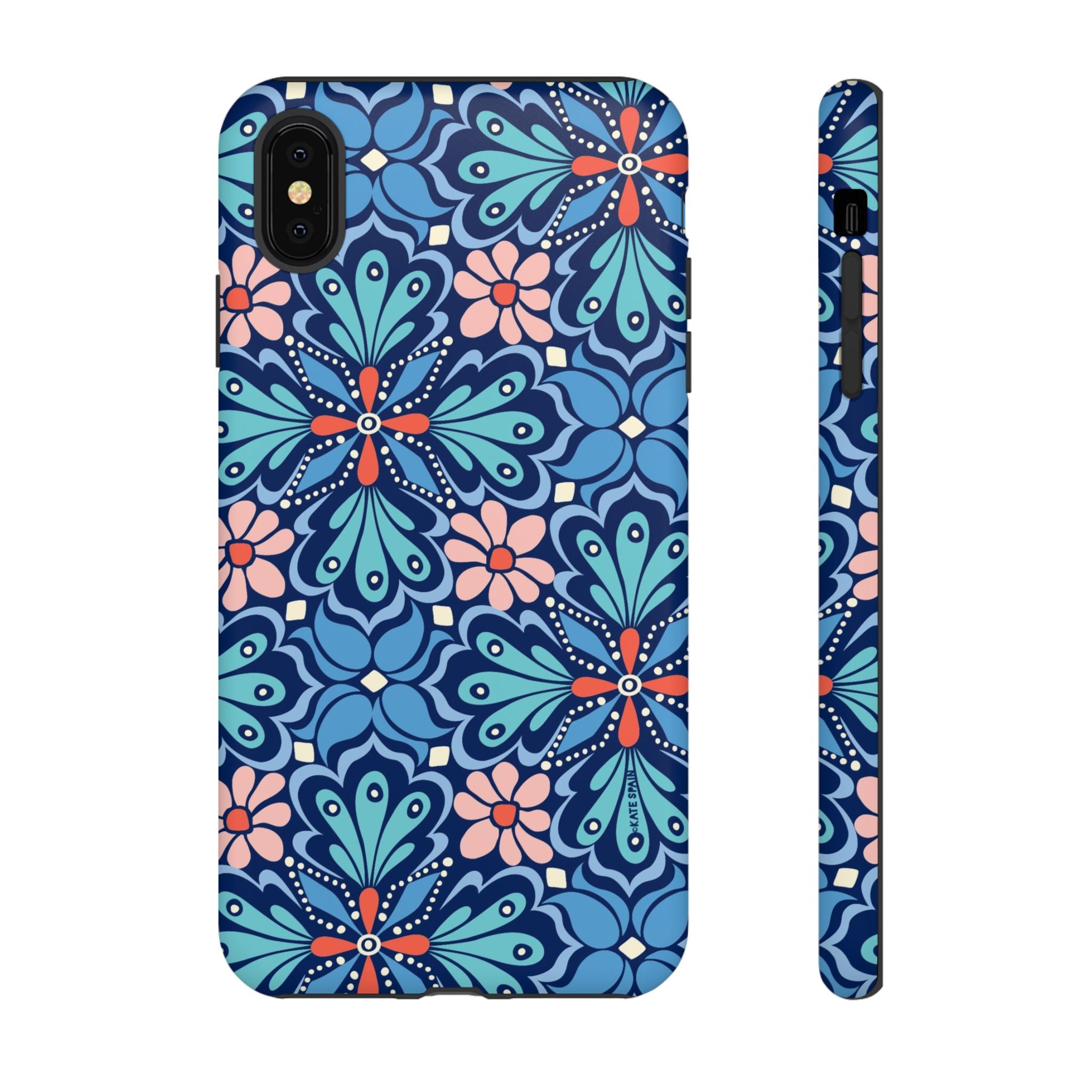 Bolero Tough iPhone XS Max Case – Matte | navy, cobalt, blush geometric medallion floral print