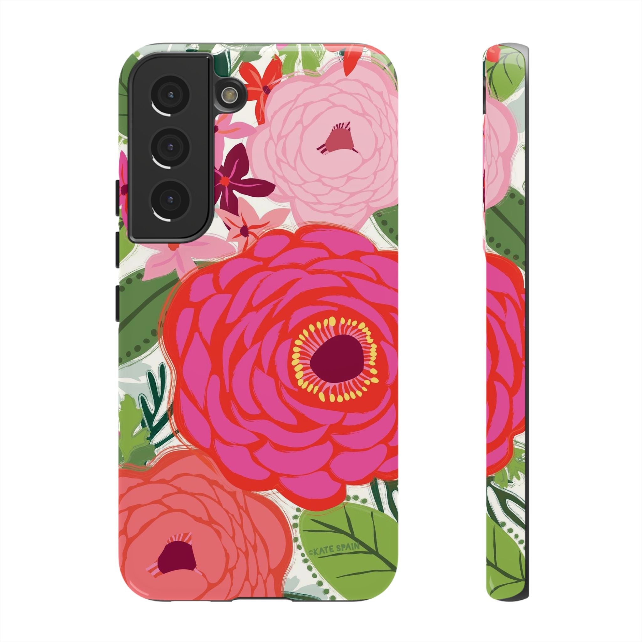 Bloomerie Samsung Tough Phone Case Samsung Galaxy S22 Case – Glossy | cream, magenta, coral botanical peony floral print