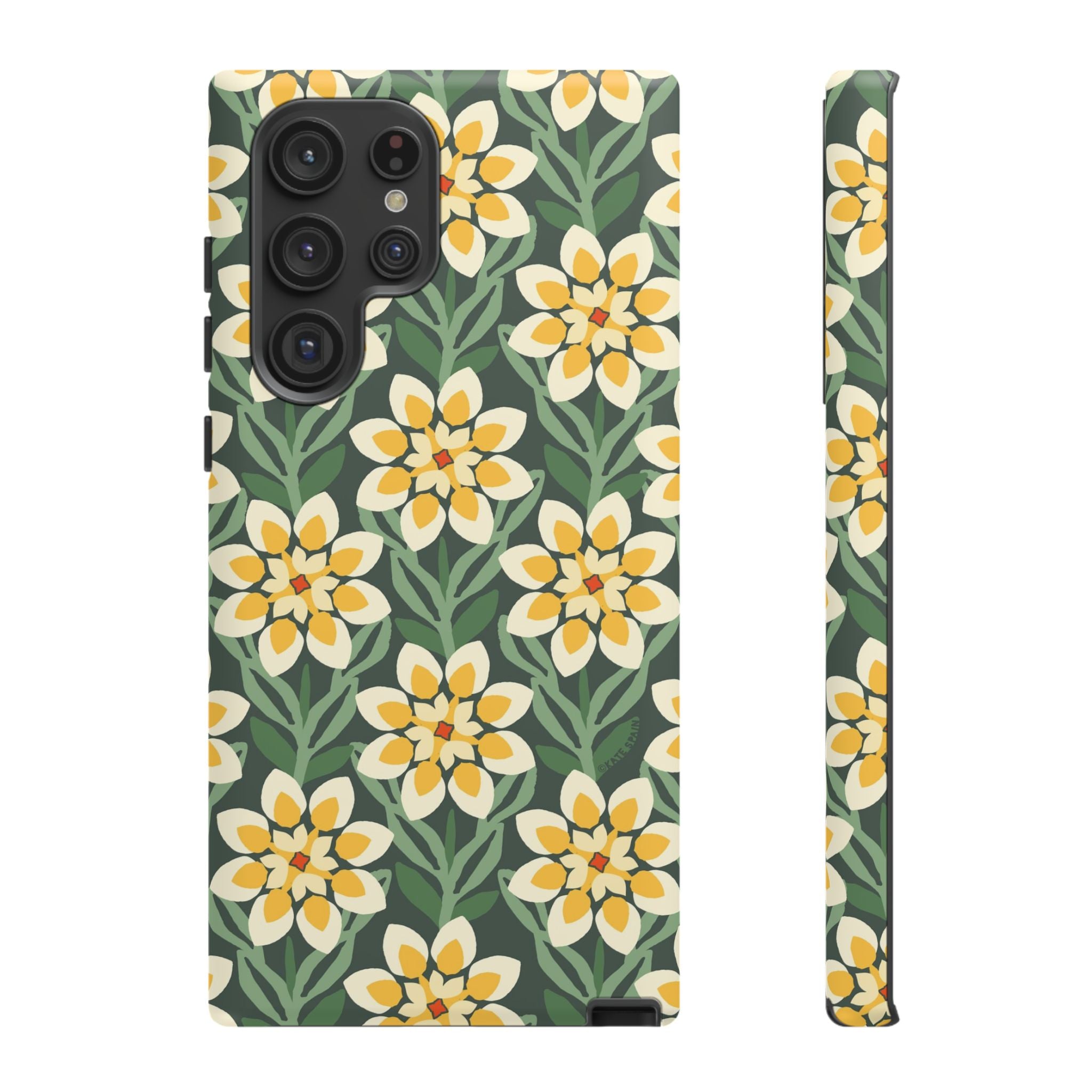 Luxury Modern Dahlia Samsung Galaxy S22 Ultra Case – Matte | forest green, yellow, cream modern dahlia print