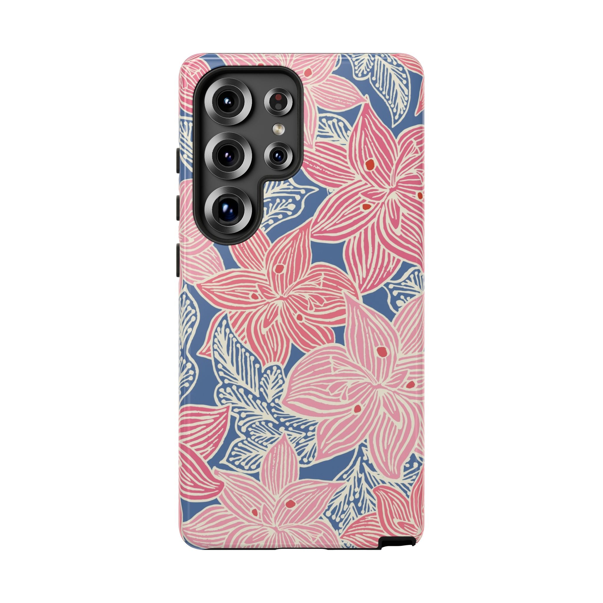 Hibiscus Lagoon Samsung Galaxy S25 Ultra Case – Glossy | coral, blush, cream, dusty blue hibiscus botanical print