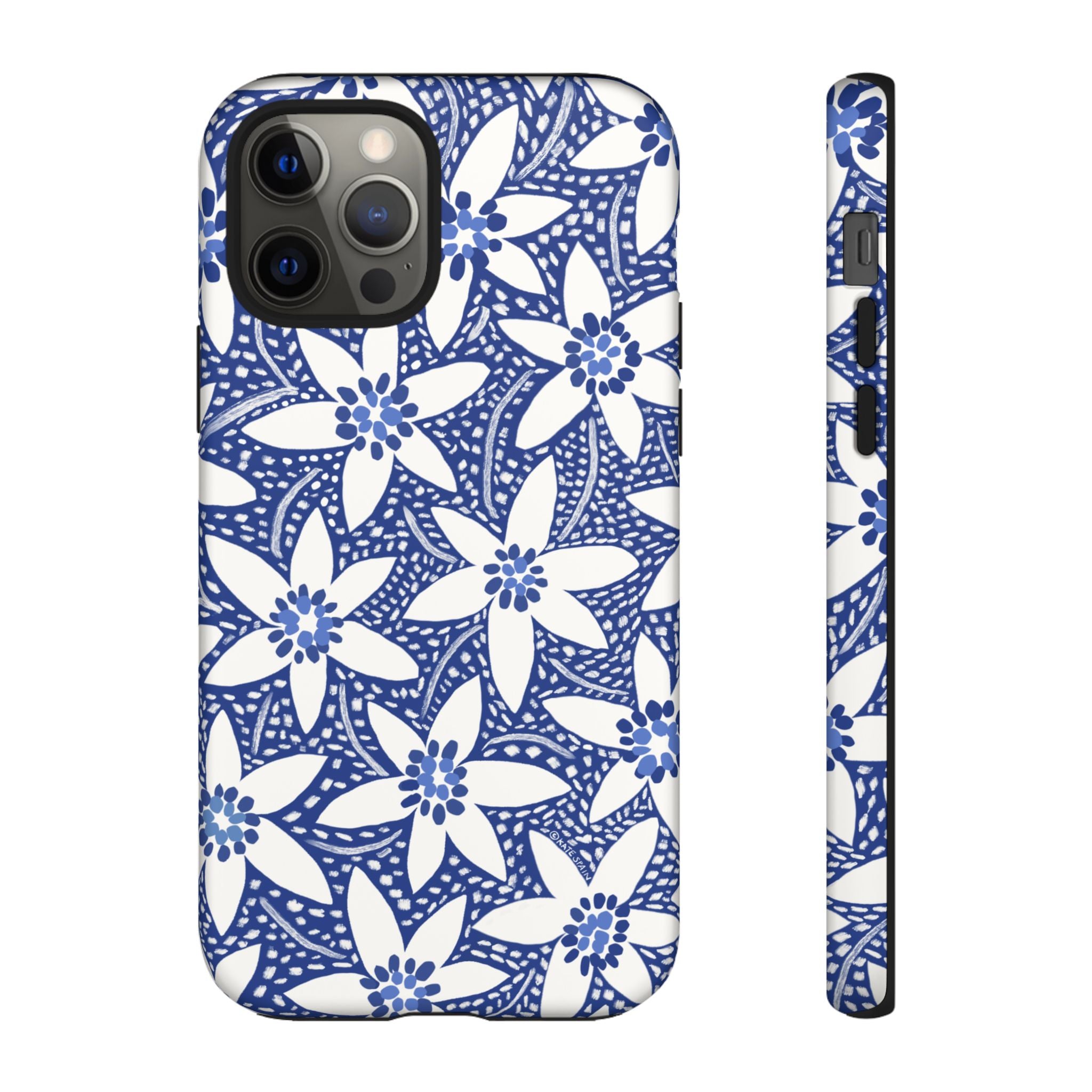 Starflower iPhone 12 Pro Case – Matte | navy, white geometric starflower print