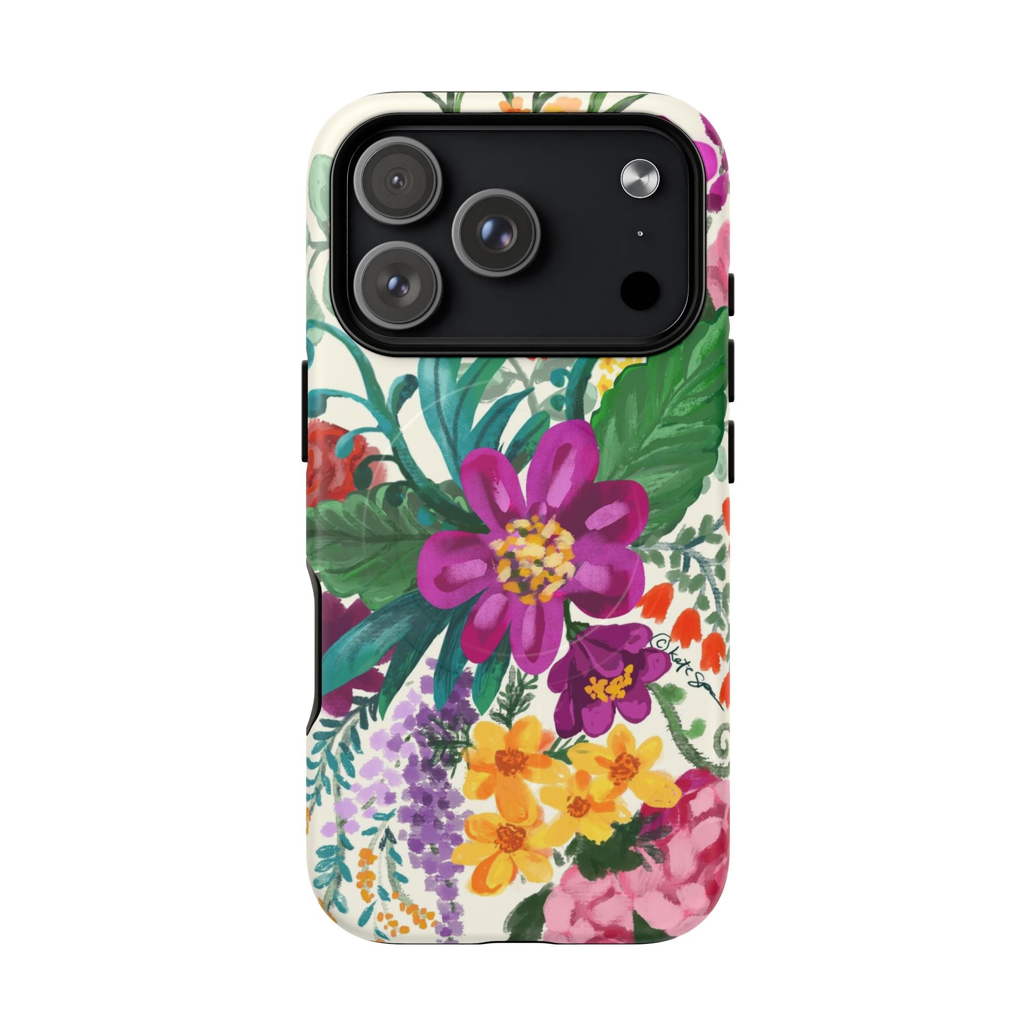 Posy MagSafe iPhone 17 Pro Case – Matte | cream, magenta, coral botanical floral print