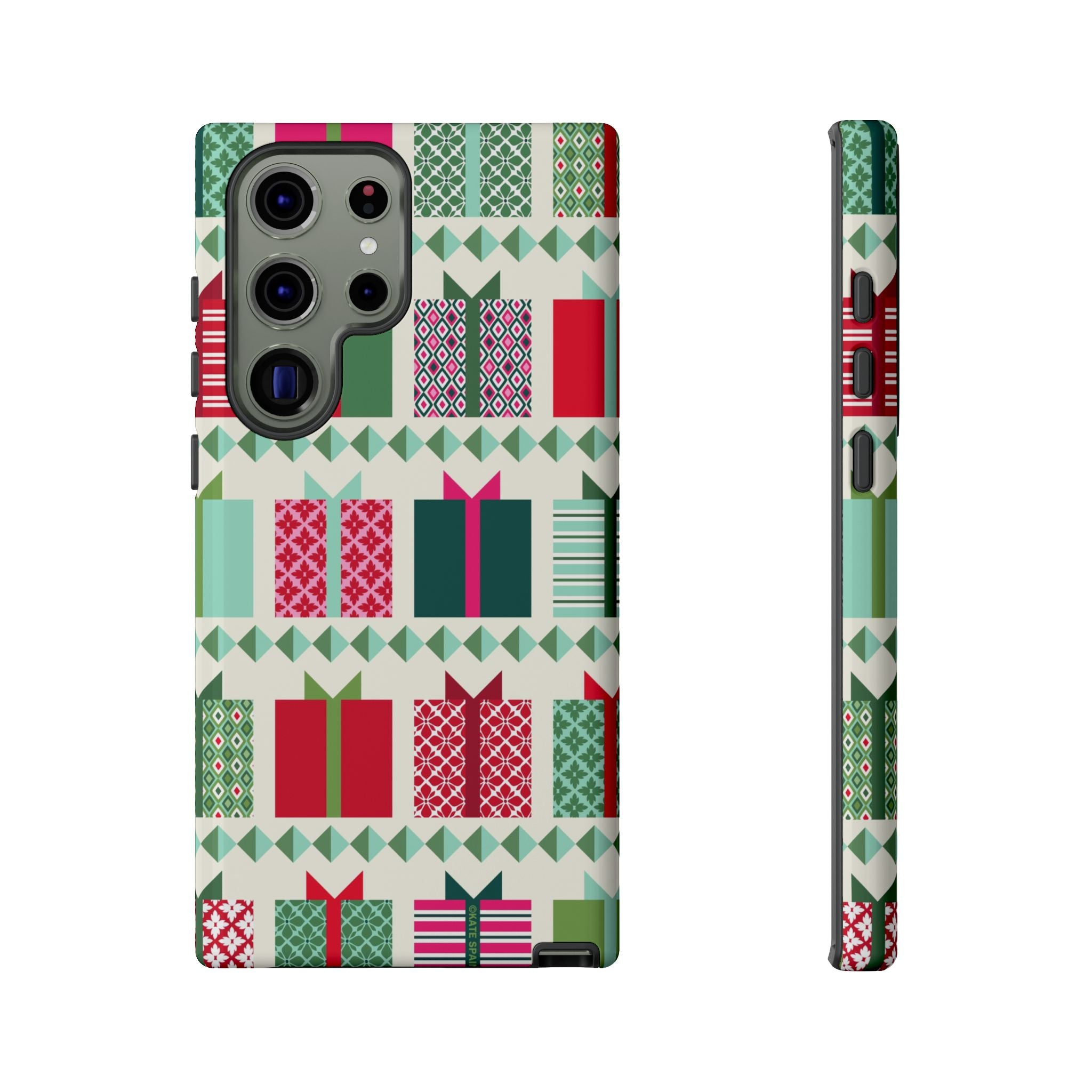 All Wrapped Up Samsung Galaxy S23 Ultra Case – Glossy | cream, red, pink, green, mint geometric gift wrap holiday print