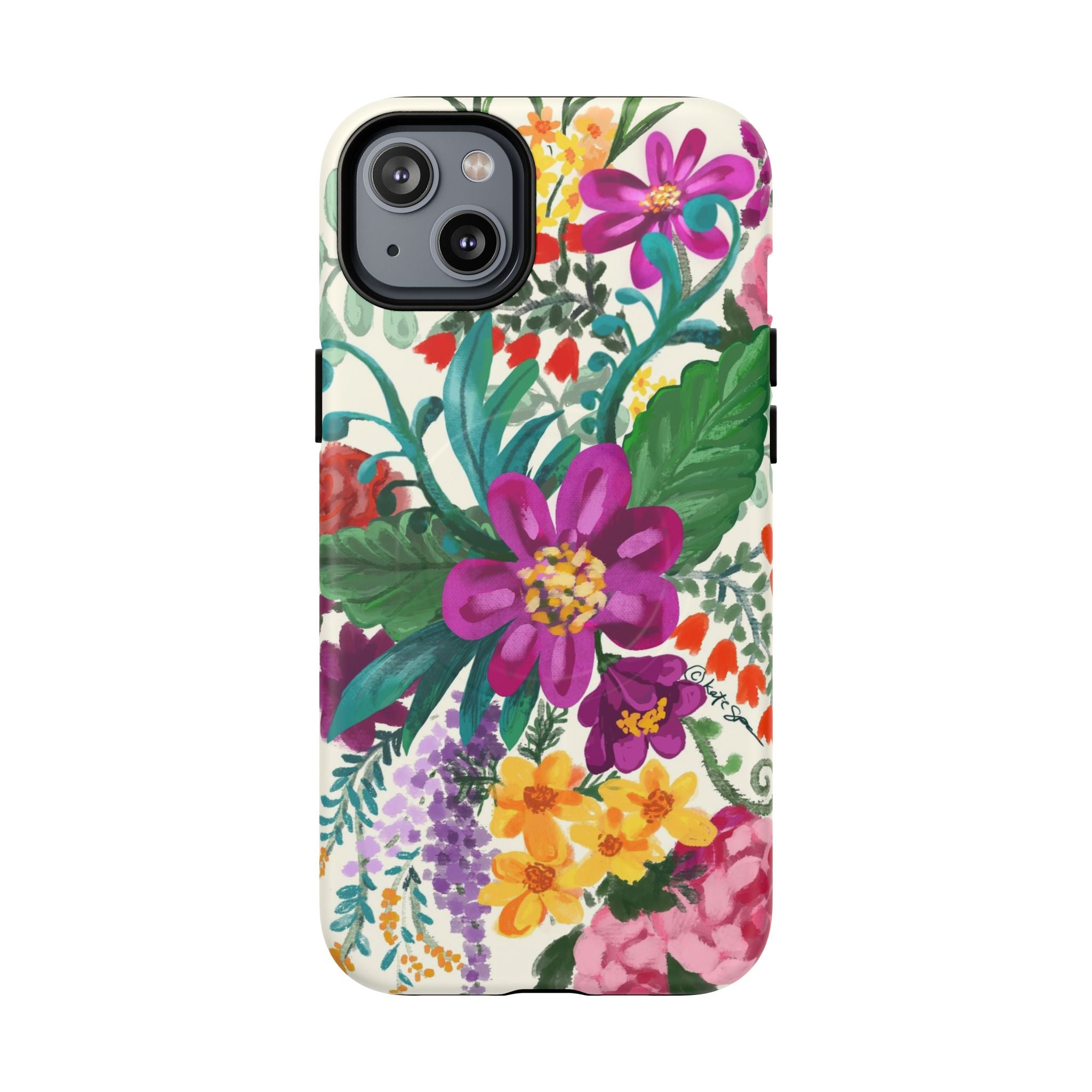 Posy MagSafe iPhone 14 Plus Case – Matte | cream, magenta, coral botanical floral print