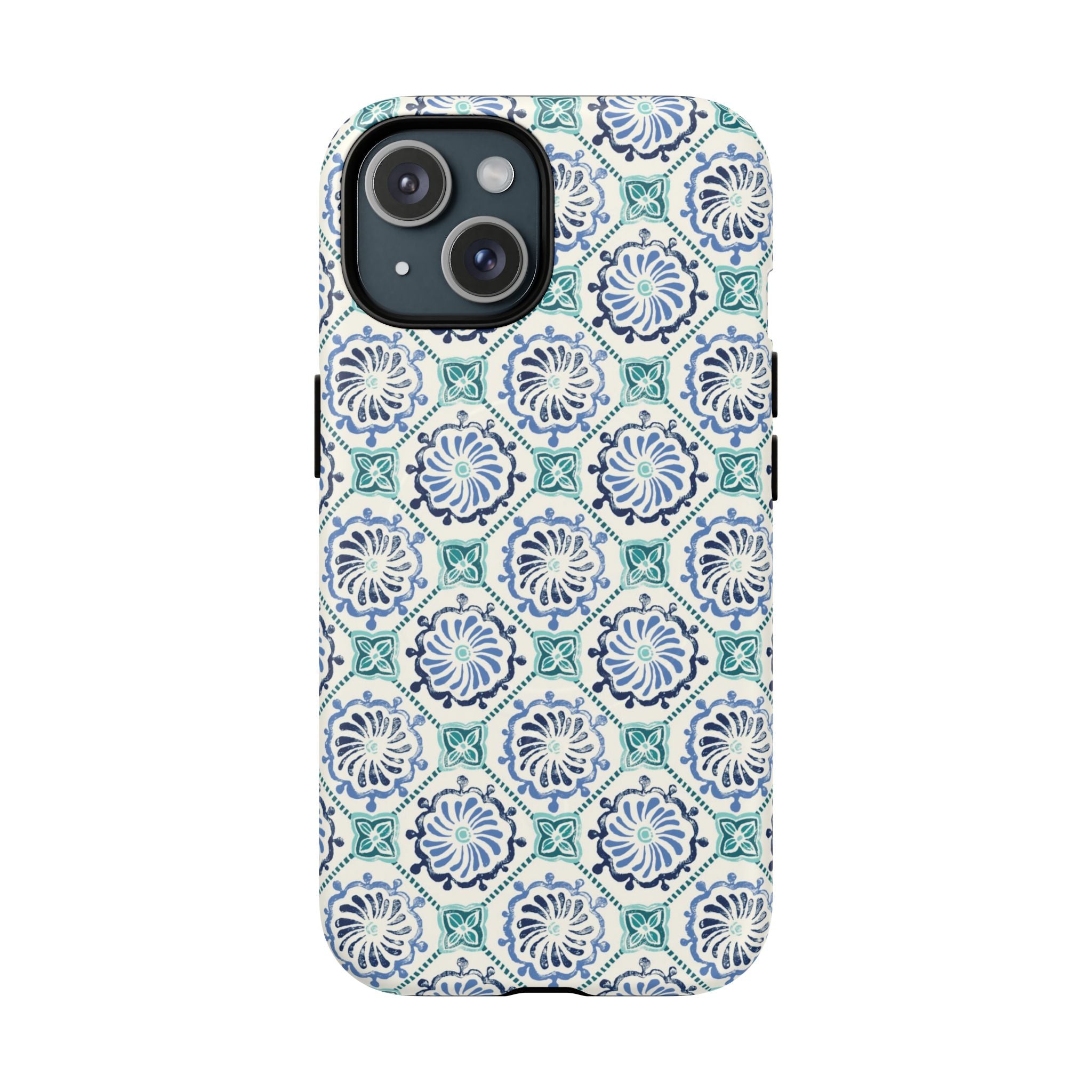 Horizon Blue Tile MagSafe iPhone 15 Case – Matte | blue, turquoise, cream white MagSafe compatible, dual-layer protection