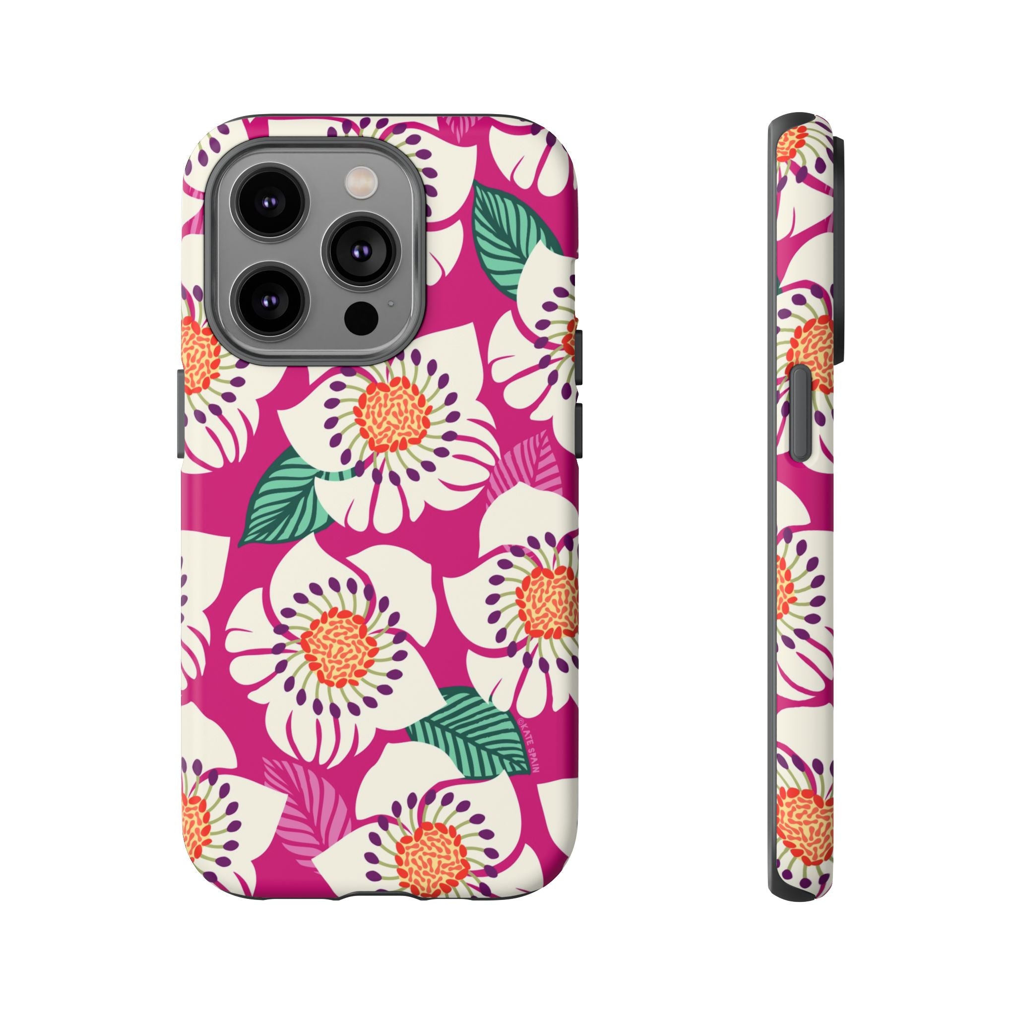 Panache Rose Tough iPhone 14 Pro Case – Matte | berry, cream white, peach anemone floral print
