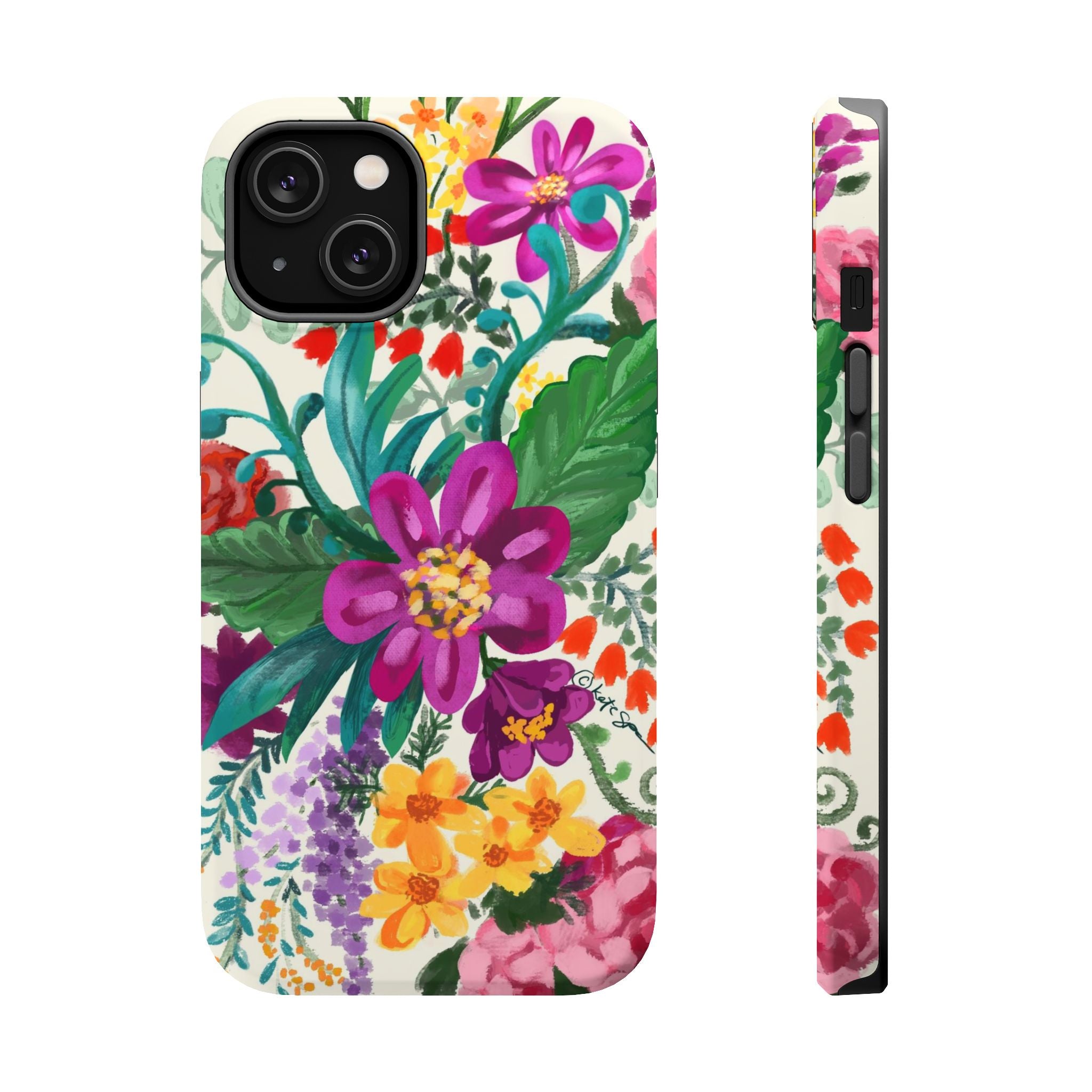 Posy MagSafe iPhone 14 Case – Matte | white, magenta, yellow, purple vibrant botanical floral print