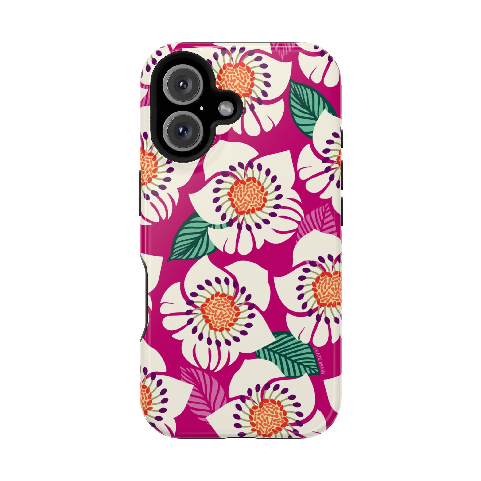 Panache Rose MagSafe iPhone 16 Case – Glossy | berry, cream white, peach anemone floral print