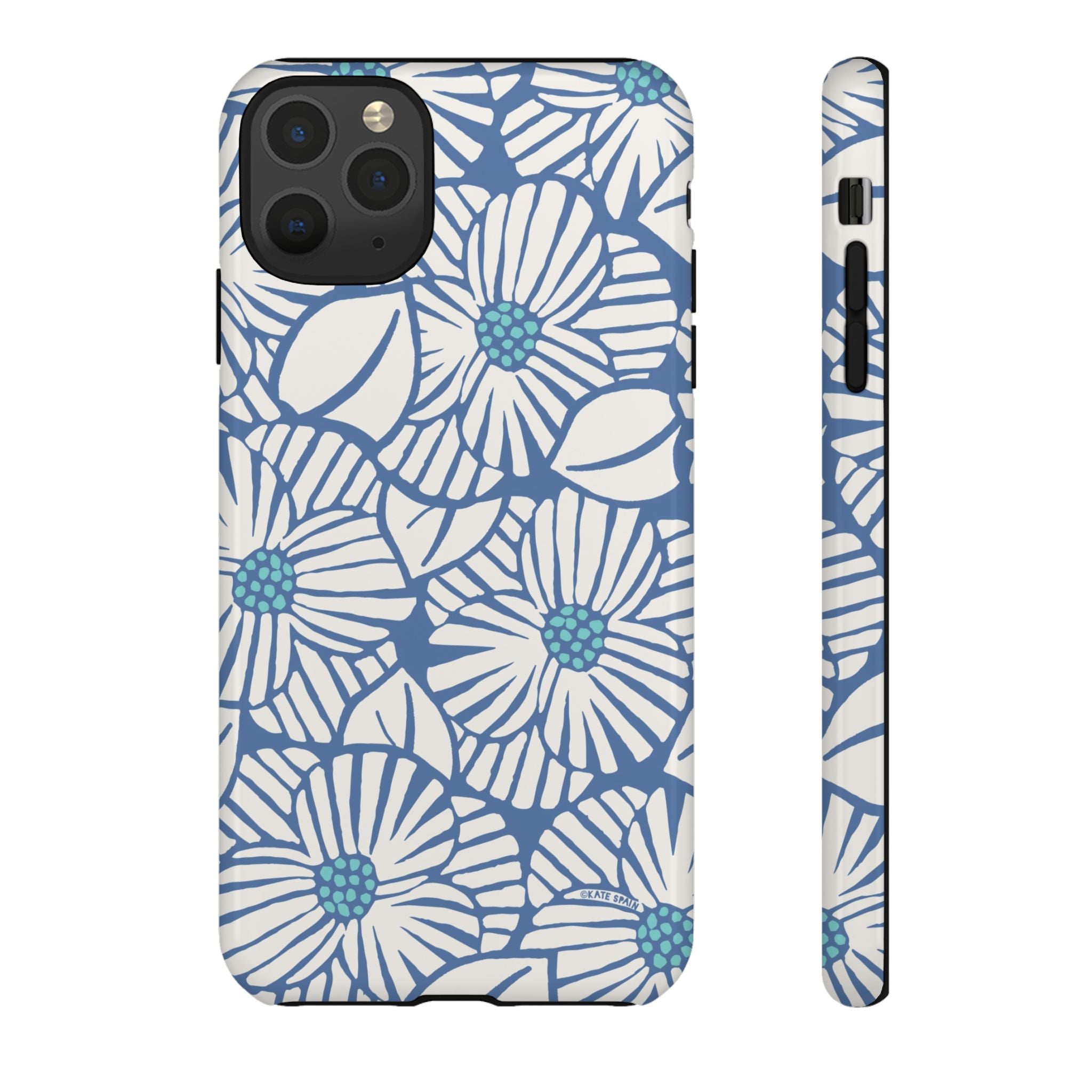 Calendula Tough iPhone 11 Pro Max Case – Glossy | periwinkle, cream, teal graphic daisy floral print