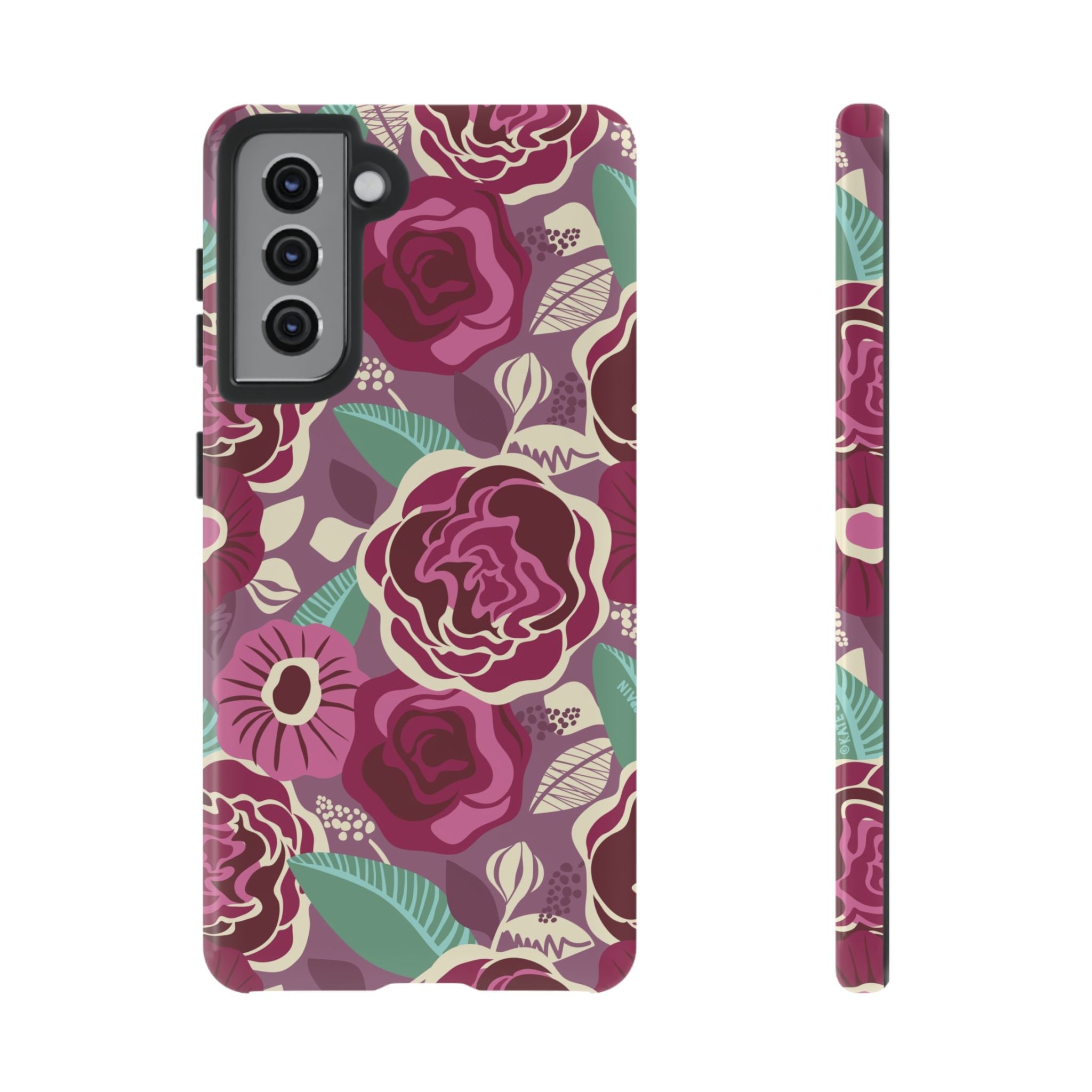 Luxury Tea Rose Burgundy Samsung Galaxy S21 Case – Glossy | burgundy, magenta, plum botanical rose floral print