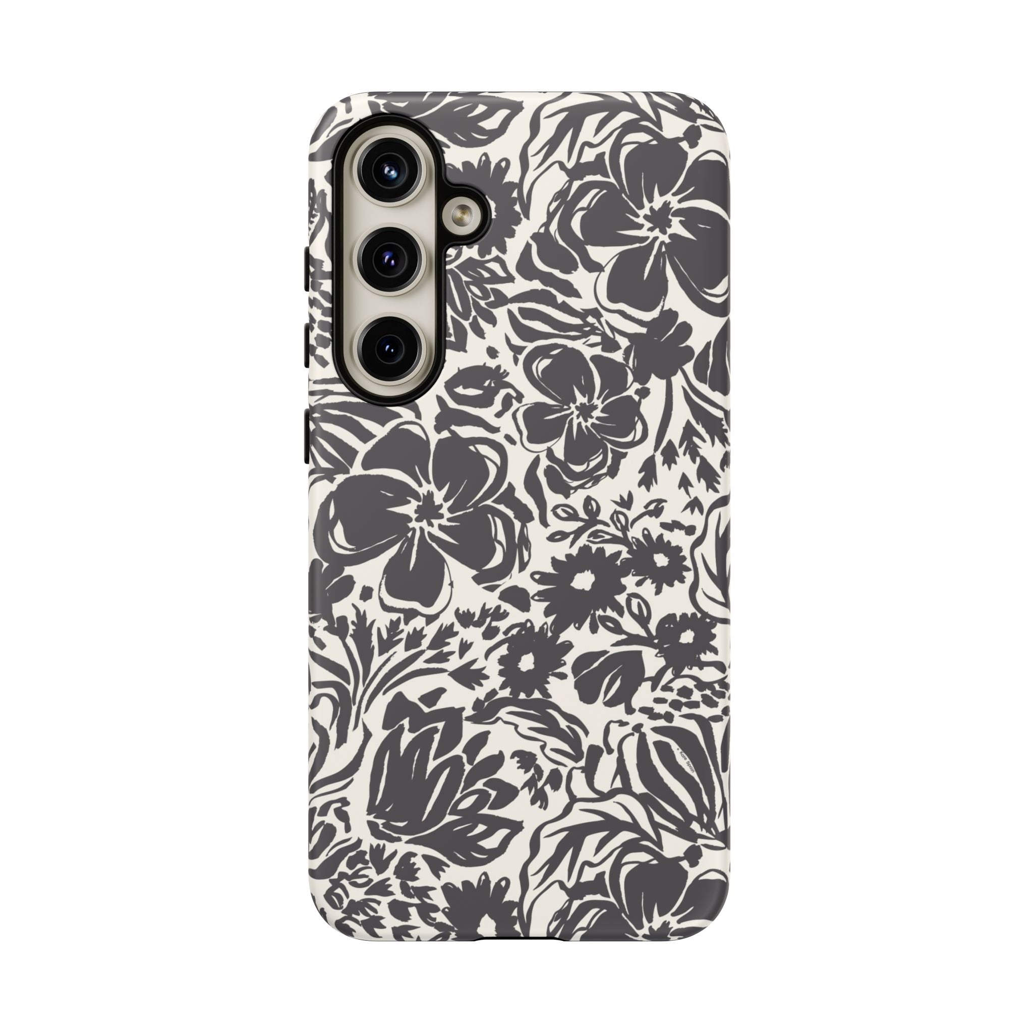 Rhapsody Black Samsung Galaxy S24 Plus Matte case — bold charcoal floral print on cream by Kate Spain