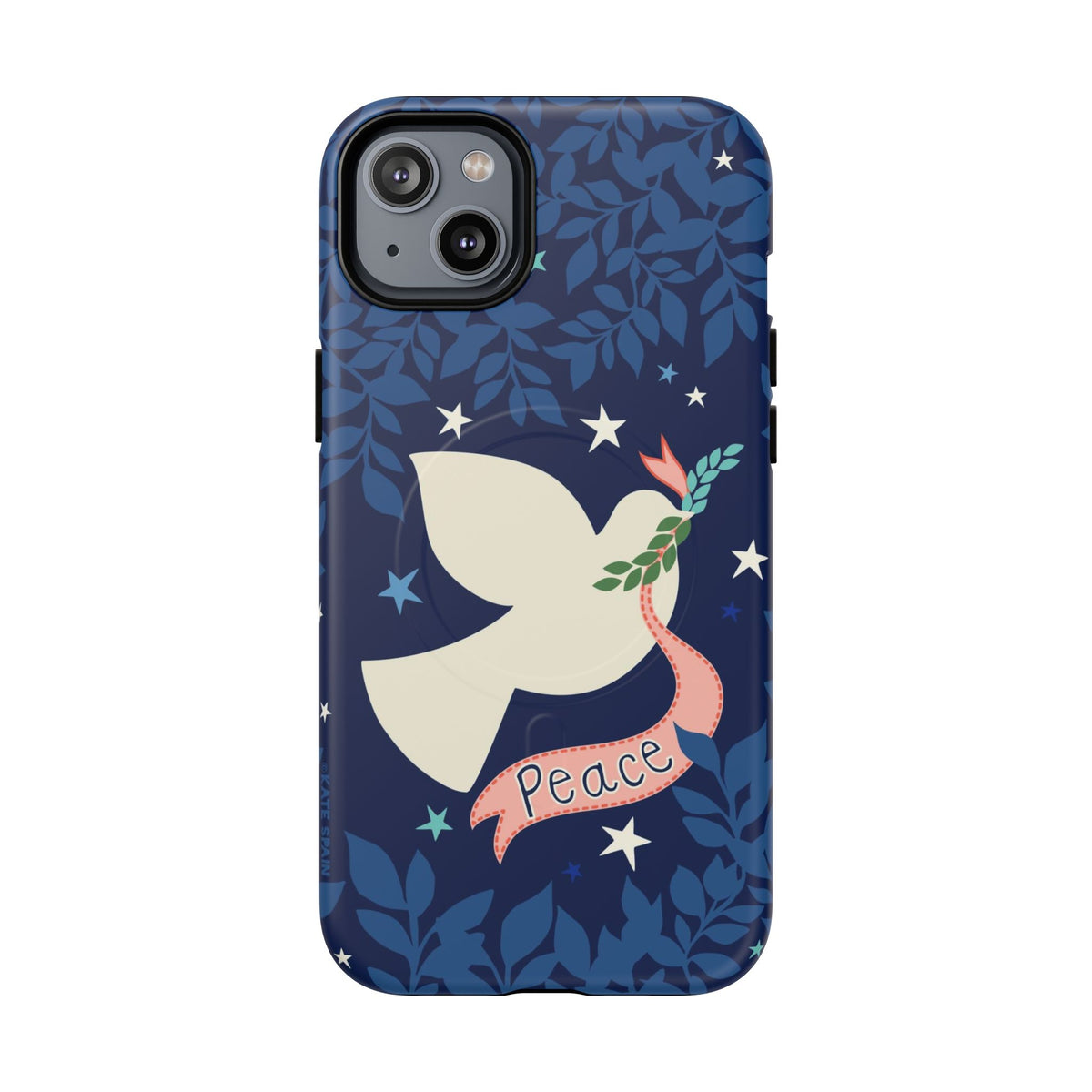 Peace MagSafe iPhone 14 Plus Case – Matte | navy, cream peace dove, stars, botanical print