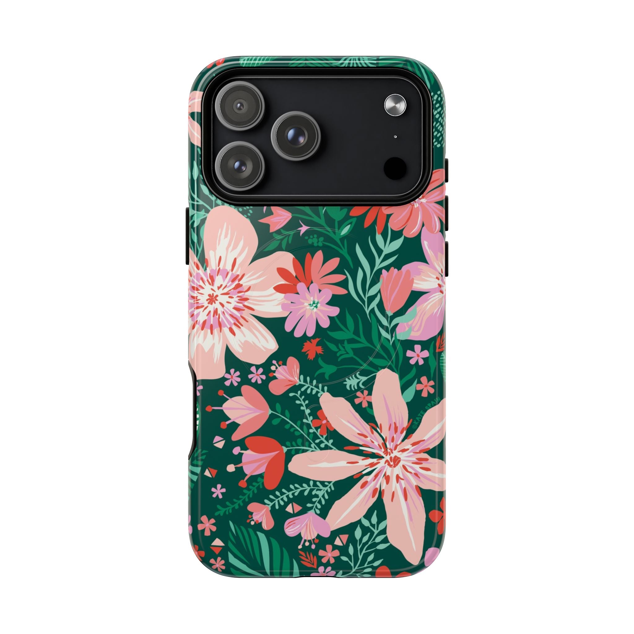 Bonaire MagSafe iPhone 17 Pro Max Case – Glossy | jade, pink, white tropical floral botanical print