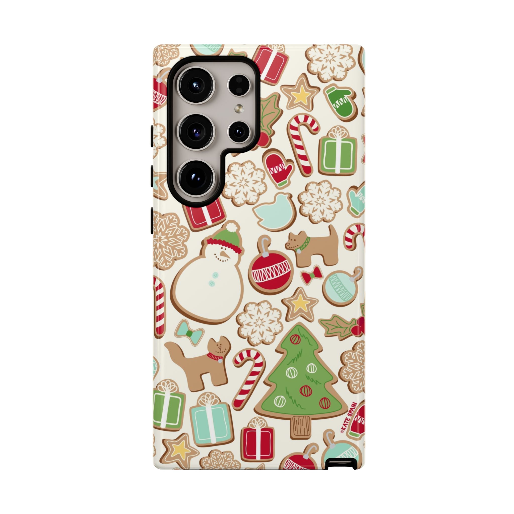 Gingerbread Cookies Samsung Galaxy S25 Case – Matte | cream, red, green gingerbread holiday cookie print