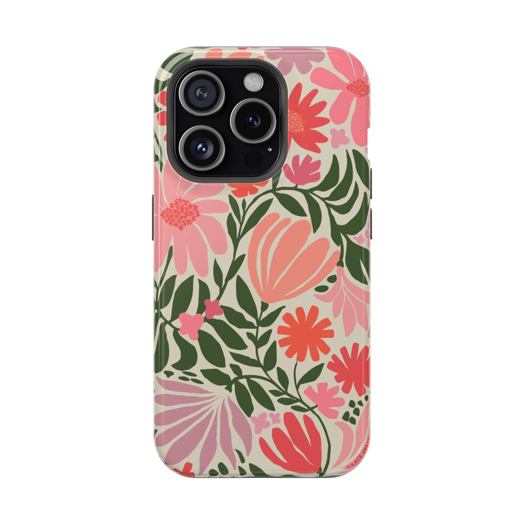 Botanica MagSafe iPhone 15 Pro Case – Glossy | coral, pink, sage green botanical wildflower print