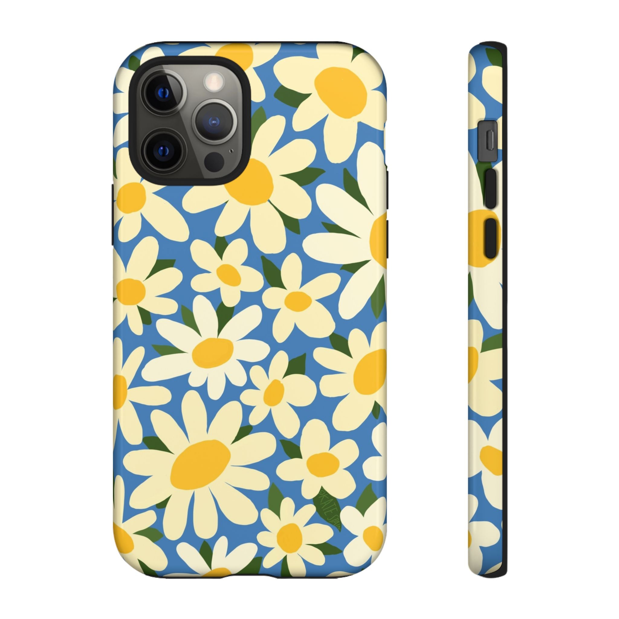 Shasta Daisy Tough iPhone 12 Pro Case – Glossy | blue, cream, yellow daisy floral print