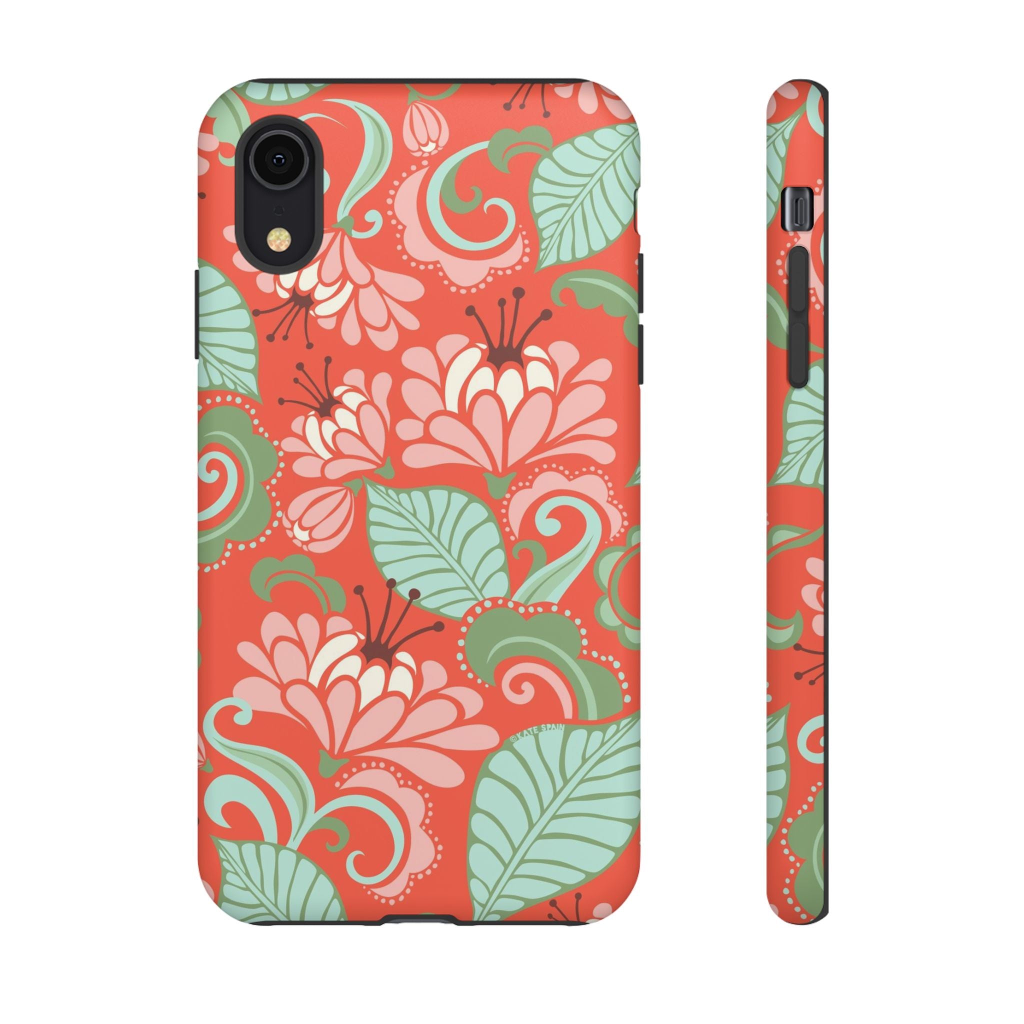Sarabande Tough iPhone XR Case – Matte | coral, pink, cream, green botanical floral print