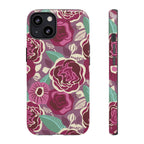 Tea Rose Burgundy Tough iPhone 13 Case – Matte | burgundy, magenta, plum botanical rose floral print