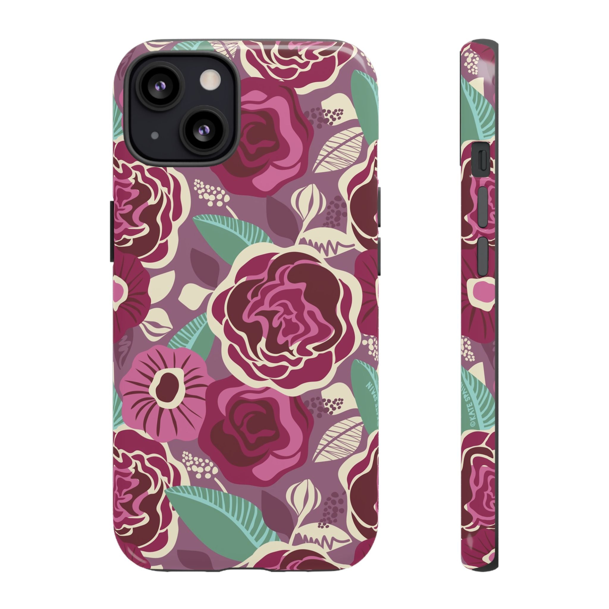 Tea Rose Burgundy Tough iPhone 13 Case – Matte | burgundy, magenta, plum botanical rose floral print