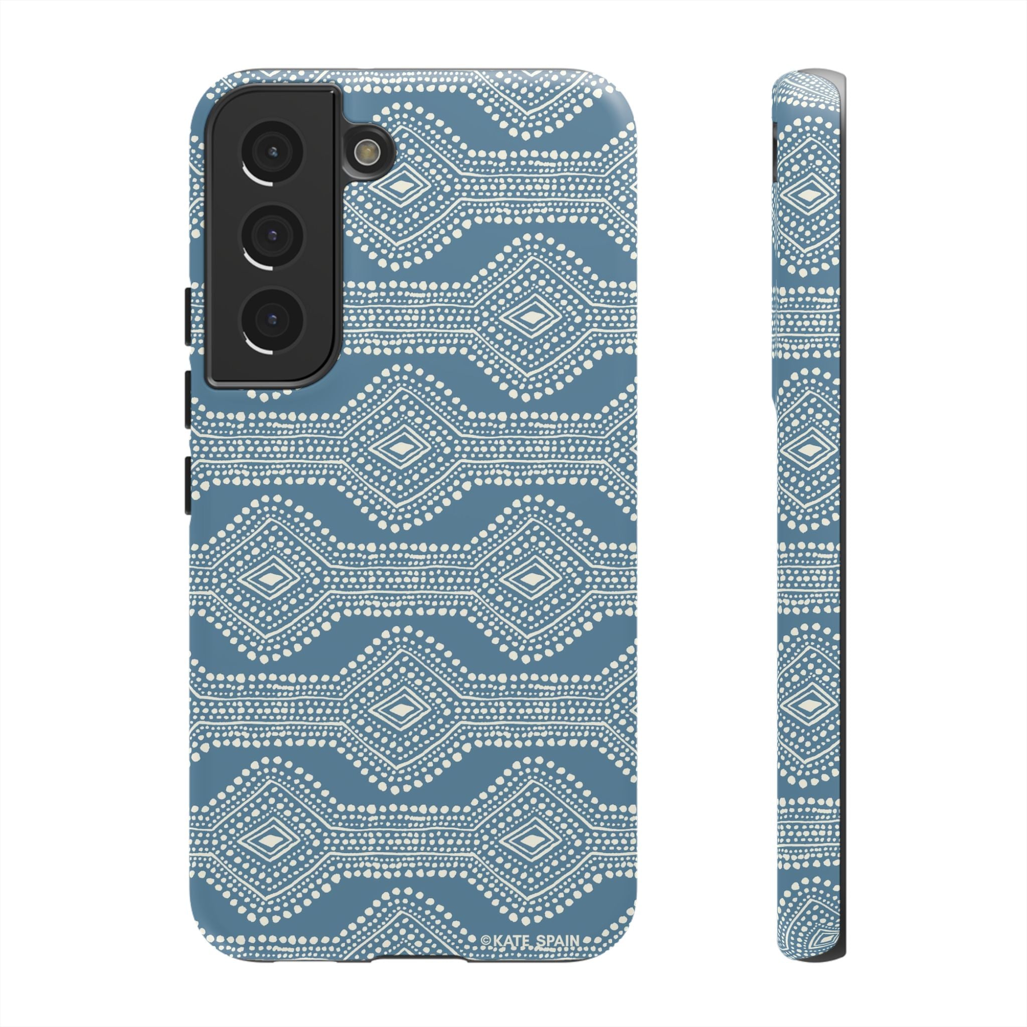 Luxury Diamond Dots Samsung Galaxy S22 Case – Matte | blue, cream geometric diamond dot lattice print