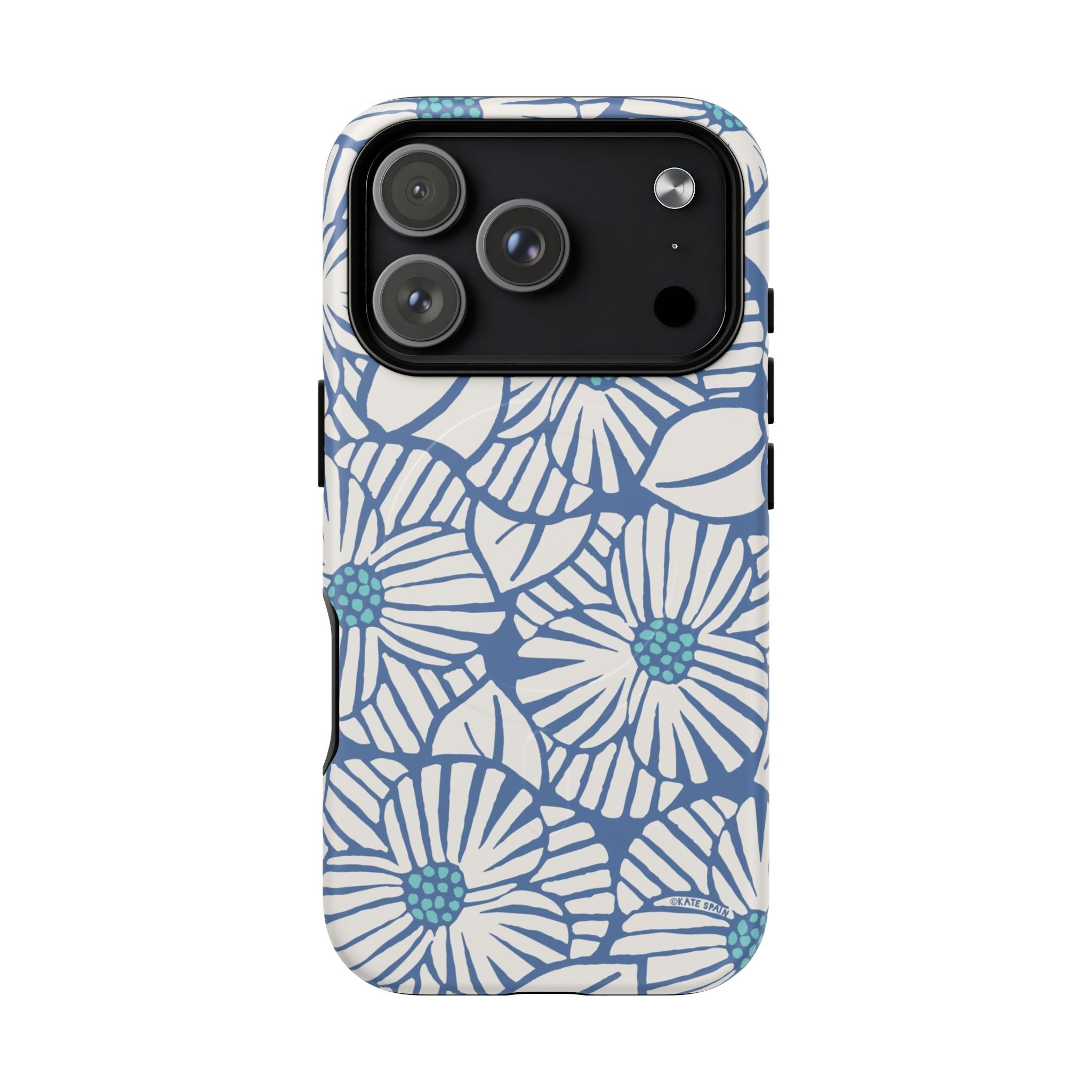 Calendula MagSafe iPhone 17 Pro Case – Matte | periwinkle, cream, teal graphic daisy floral print
