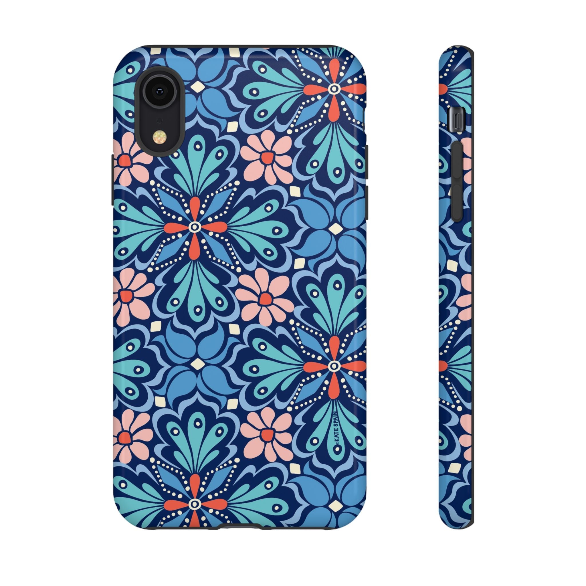 Bolero Tough iPhone XR Case – Glossy | navy, cobalt, blush geometric medallion floral print