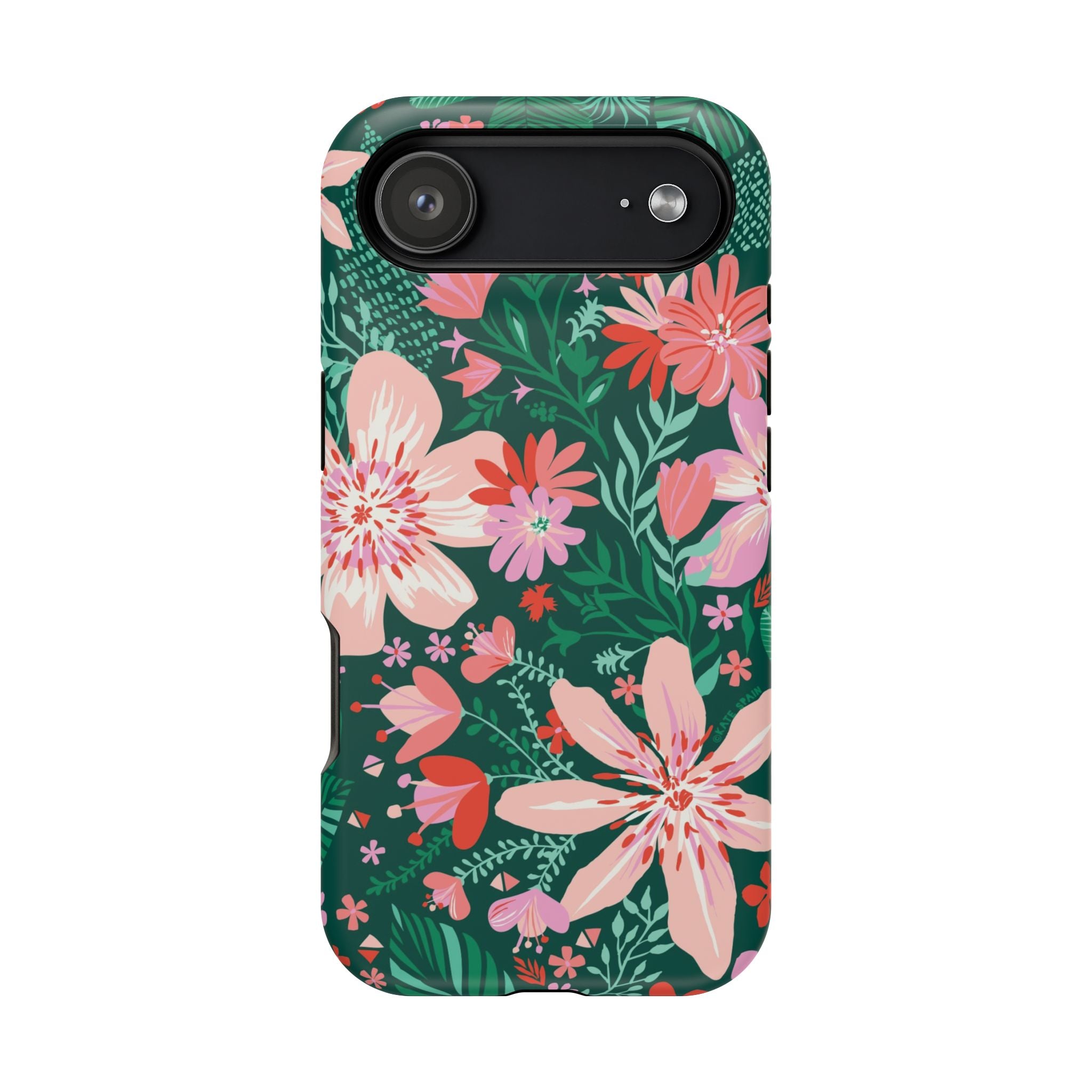 Bonaire MagSafe iPhone 17 Air Case – Matte | forest green, blush, coral tropical floral print