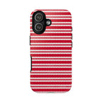 Candy Cane Stripe Tough iPhone 17 Case – Glossy | red, cream scalloped candy cane stripe print