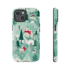 Arctica Winter Tough iPhone 15 Case – Glossy | aqua, evergreen, white, animal frolic winter wonderland print