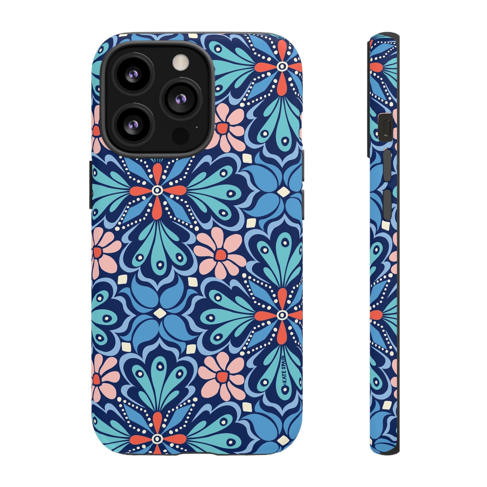 Bolero Tough iPhone 13 Pro Case – Matte | navy, cobalt, blush geometric medallion floral print