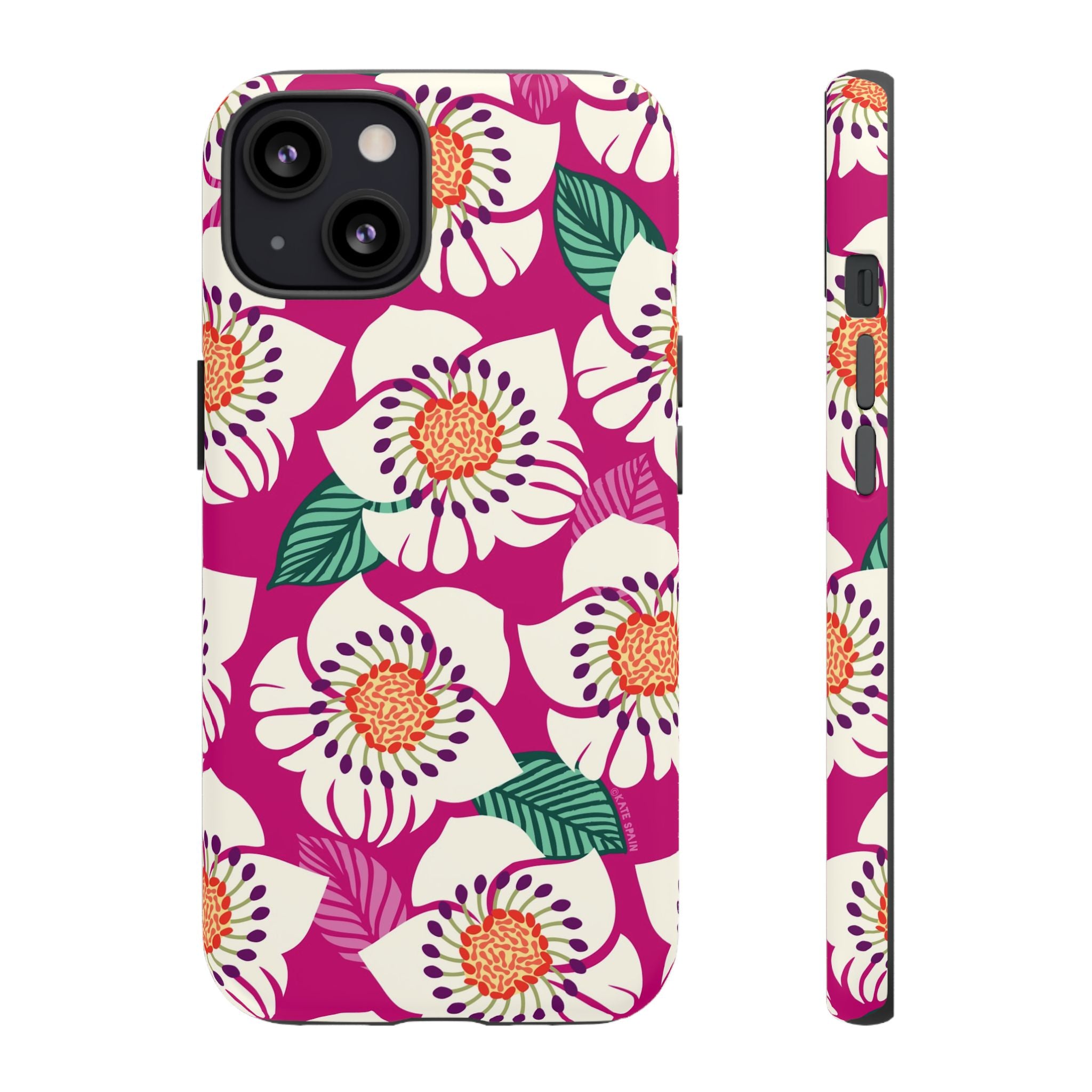 Panache Rose Tough iPhone 13 Case – Glossy | berry, cream white, peach anemone floral print