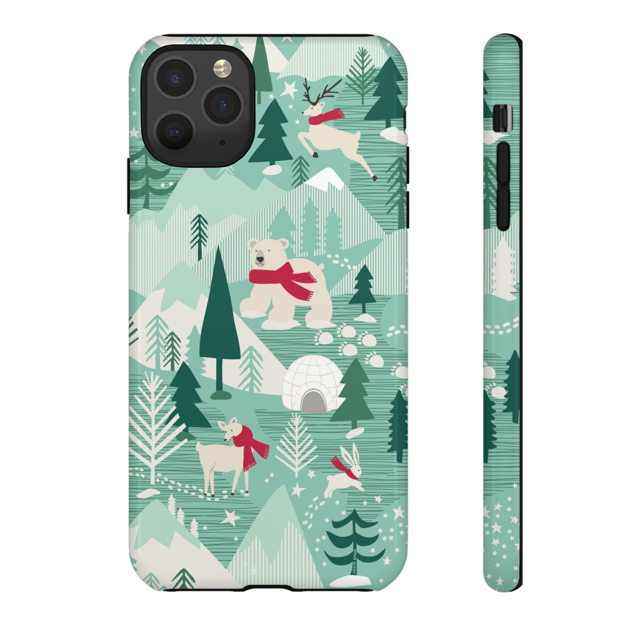 Arctica Winter Tough iPhone 11 Pro Max Case – Glossy | aqua, evergreen, white, animal frolic winter wonderland print