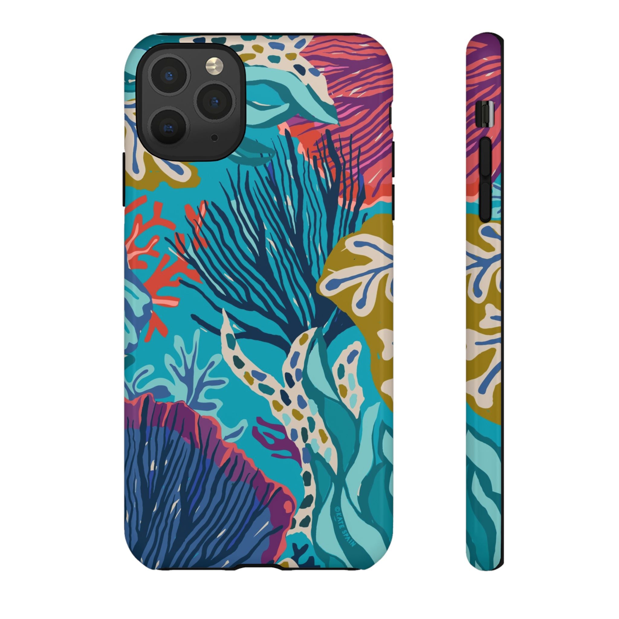 Reef Tough iPhone 11 Pro Max Case – Glossy | teal, coral, navy, purple botanical coral reef print