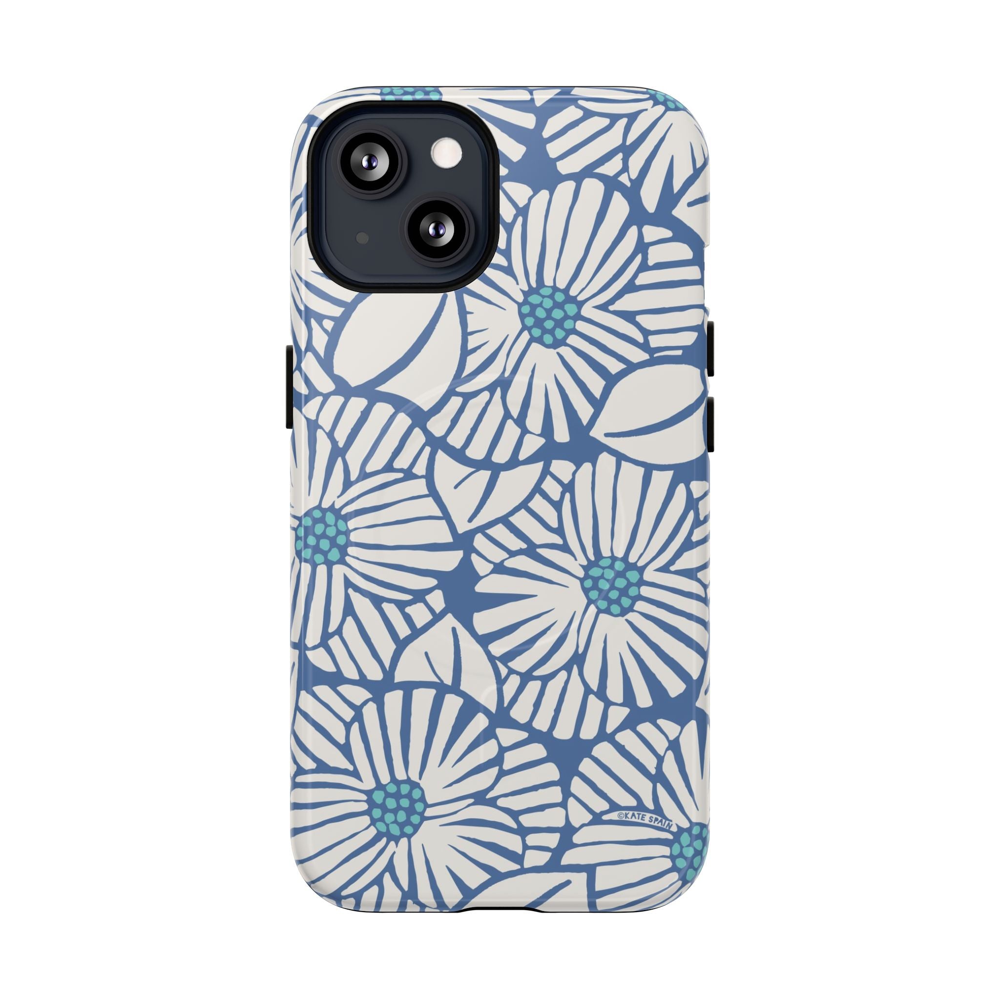 Calendula MagSafe iPhone 13 Case – Glossy | periwinkle, cream, teal graphic daisy floral print