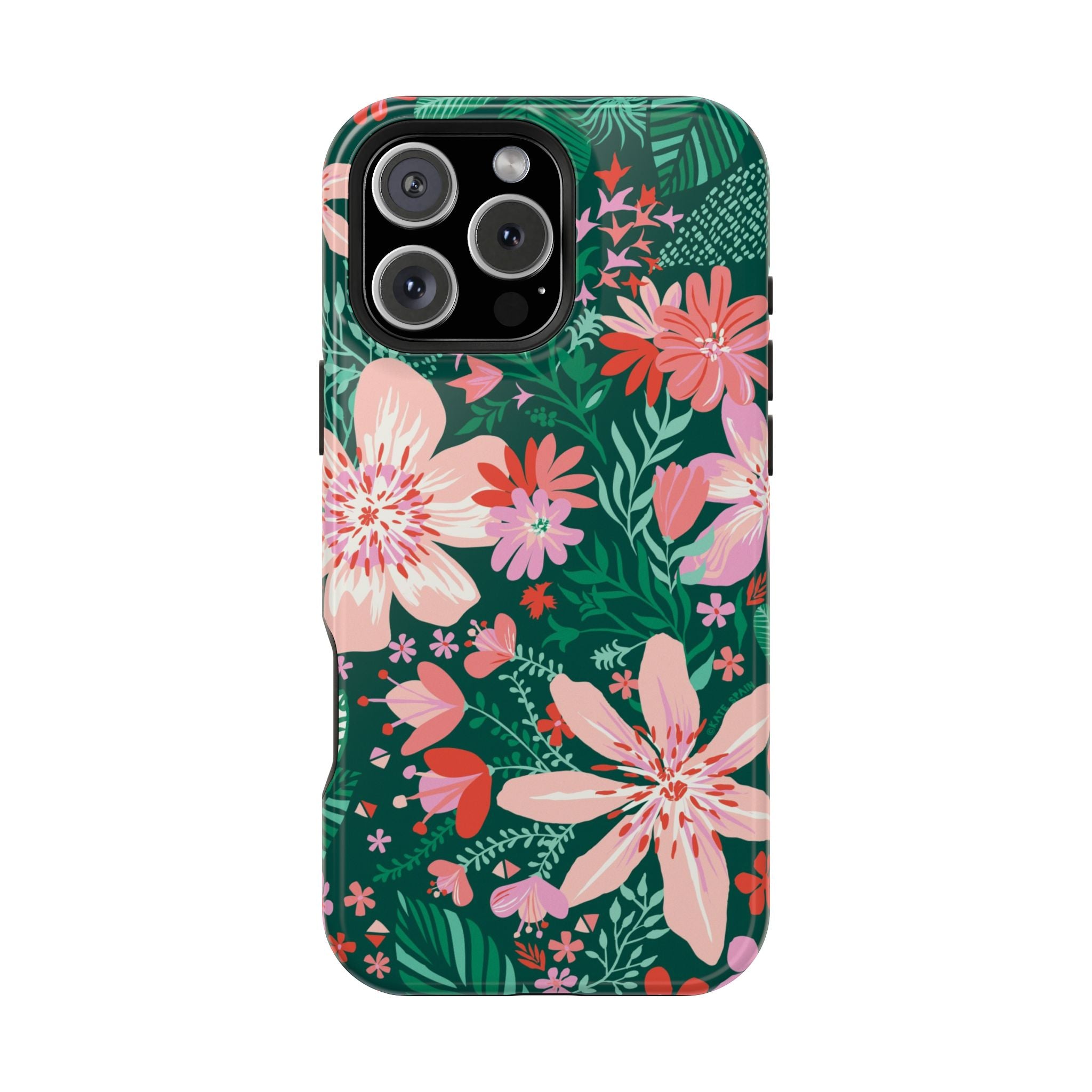 Bonaire MagSafe iPhone 16 Pro Case – Matte | forest green, blush, coral tropical floral print