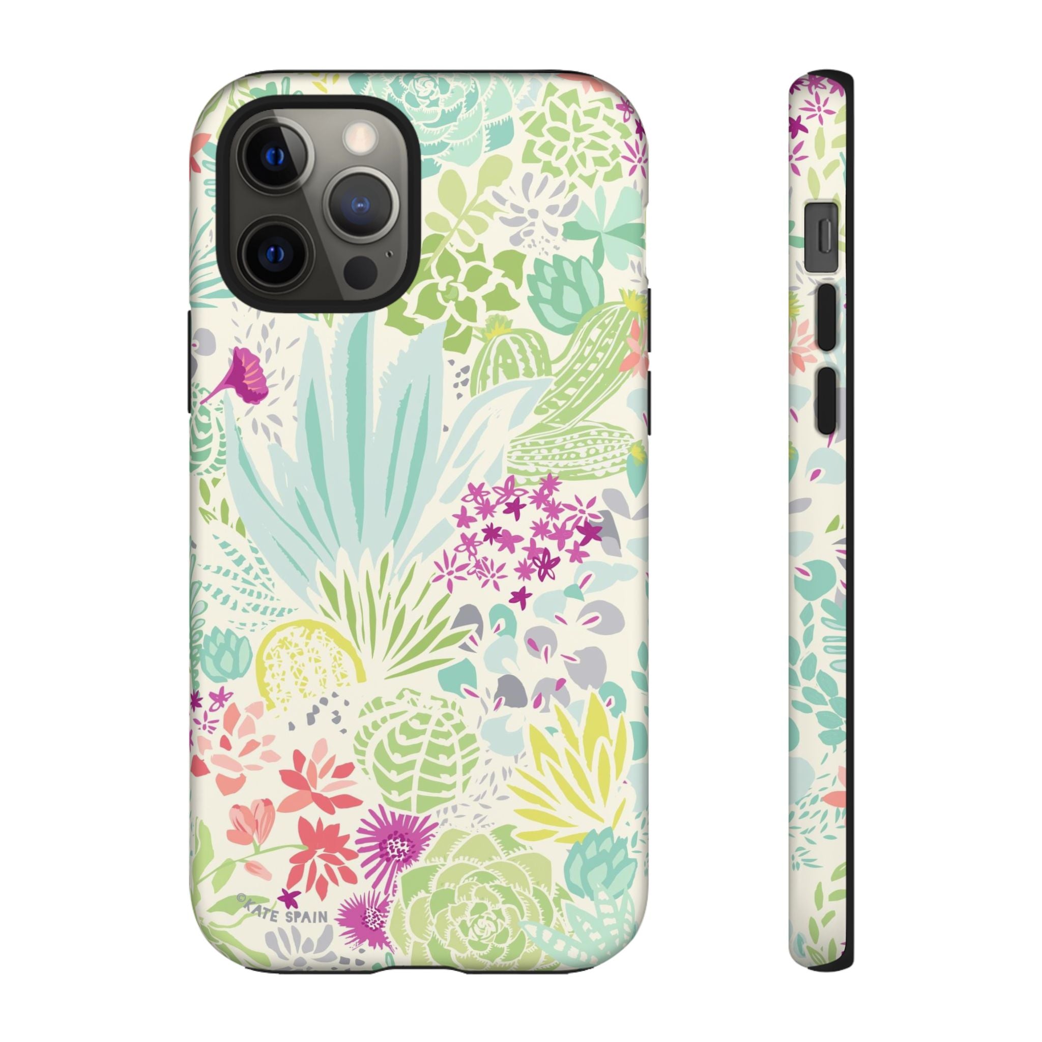 Canyon Tough iPhone 12 Pro Case – Matte | cream, sage, aqua, mauve, fuschia botanical succulent print