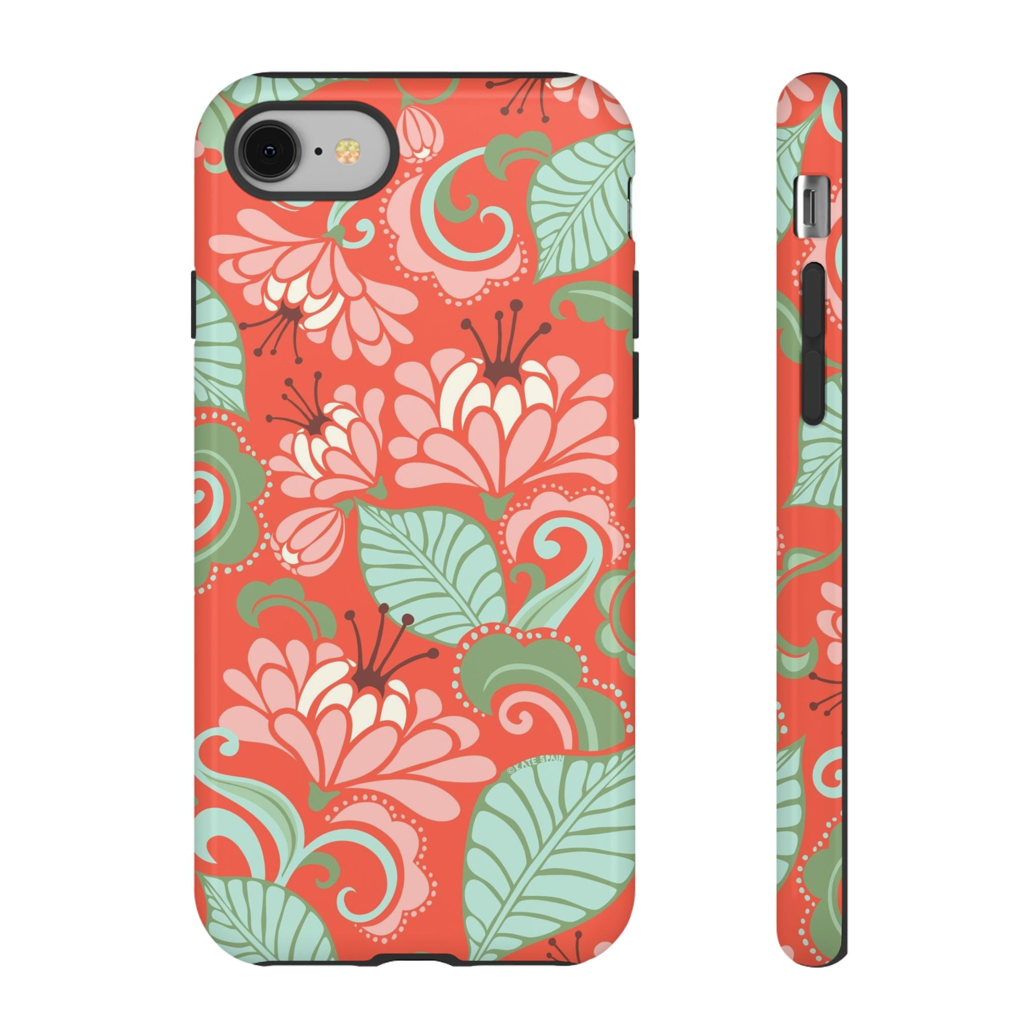 Sarabande Tough iPhone 8 Case – Glossy | coral, pink, cream, green botanical floral print